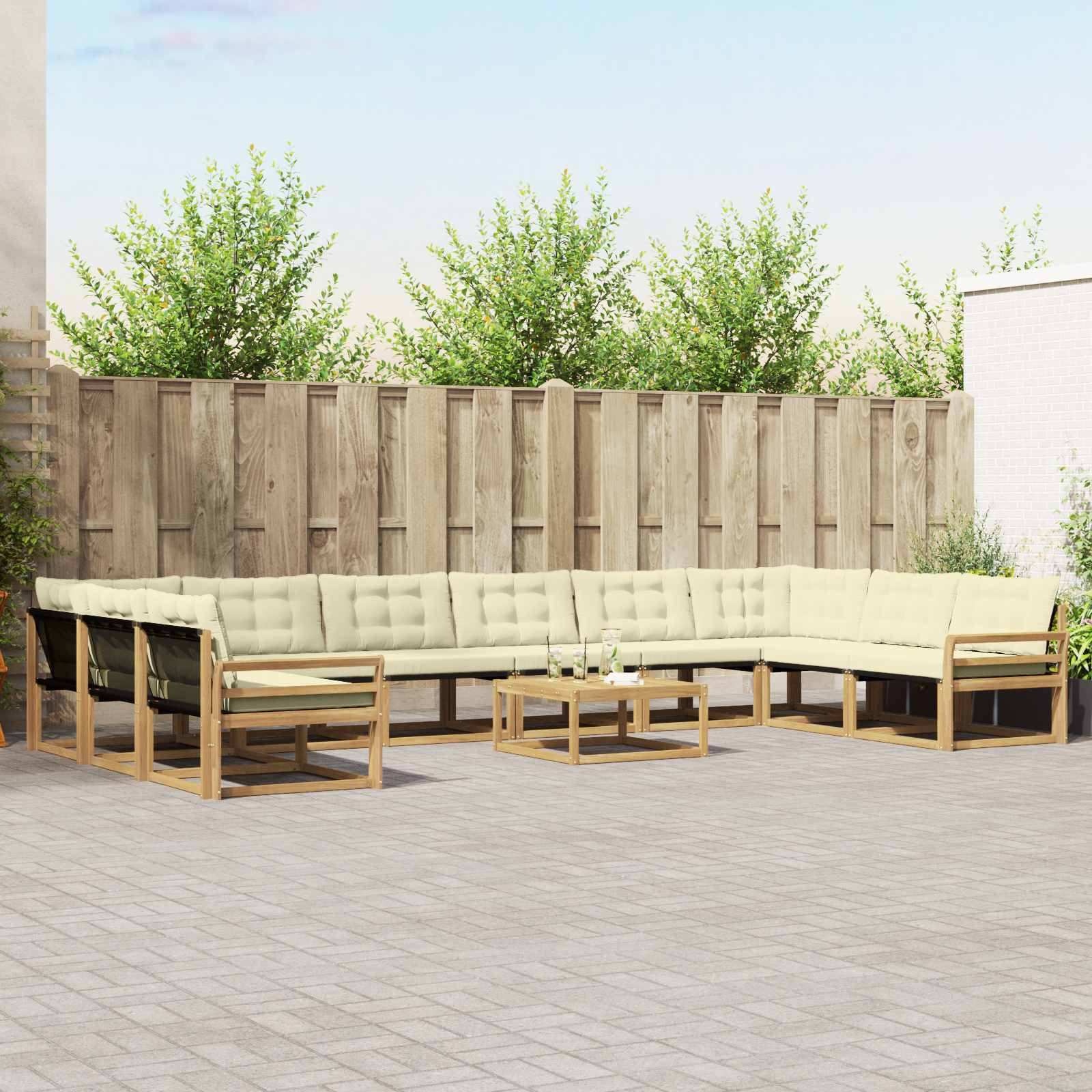 vidaXL Outdoor-Sofagarnitur 11 Stk. Weiß und Creme