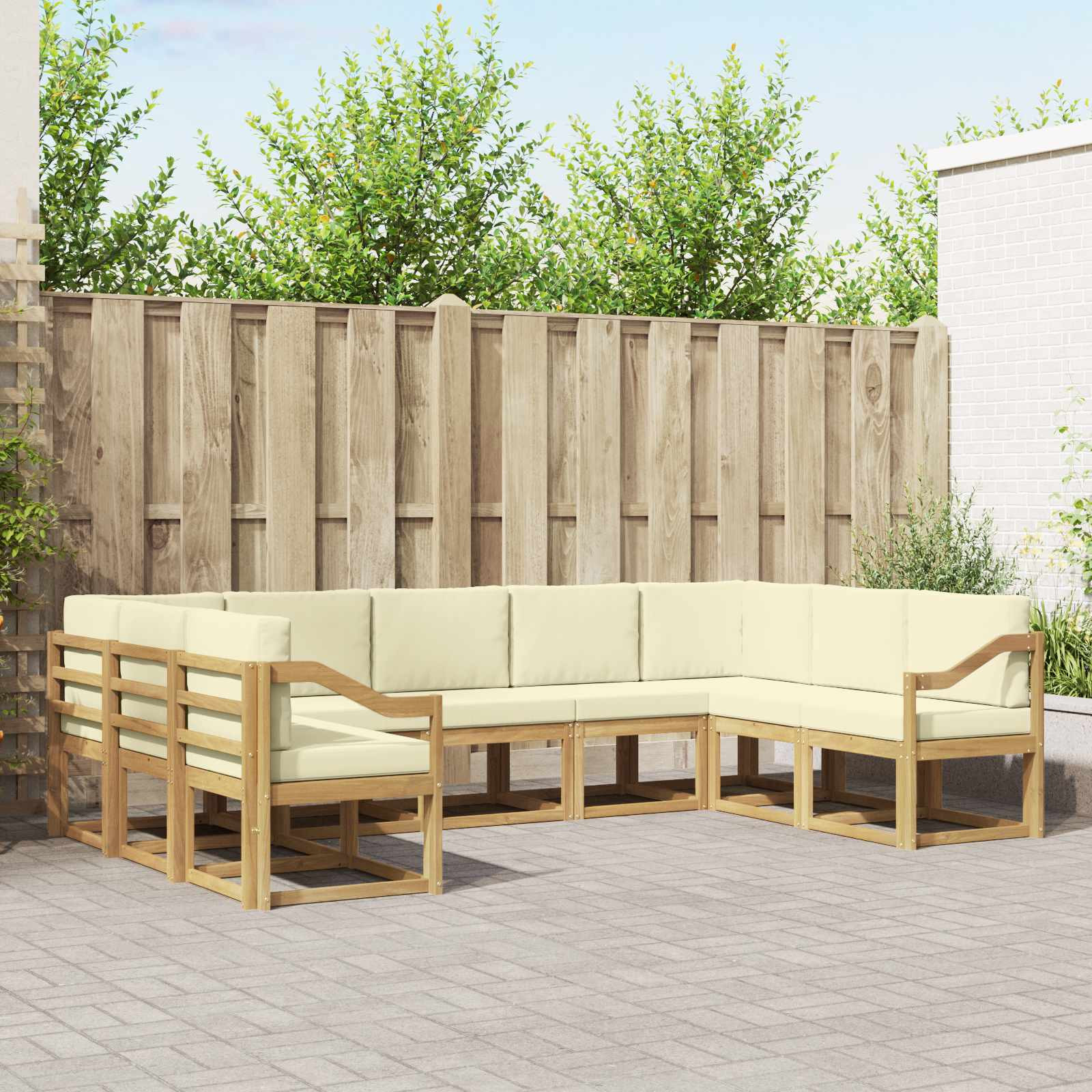 vidaXL Outdoor-Sofagarnitur mit Kissen 9 pcs Weiß und Creme