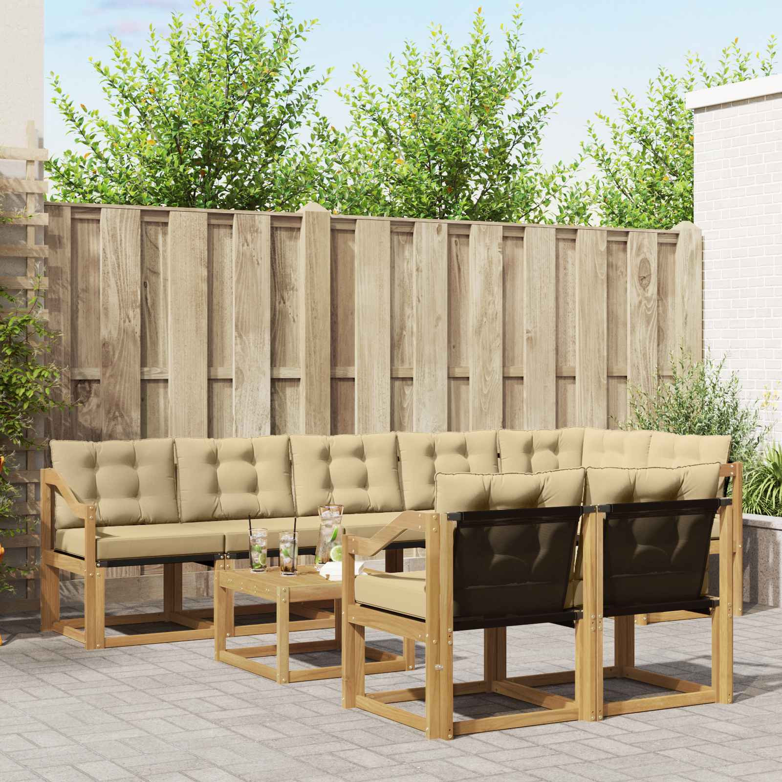 vidaXL Outdoor-Sofagarnitur mit Kissen 9 pcs Weiß und Beige