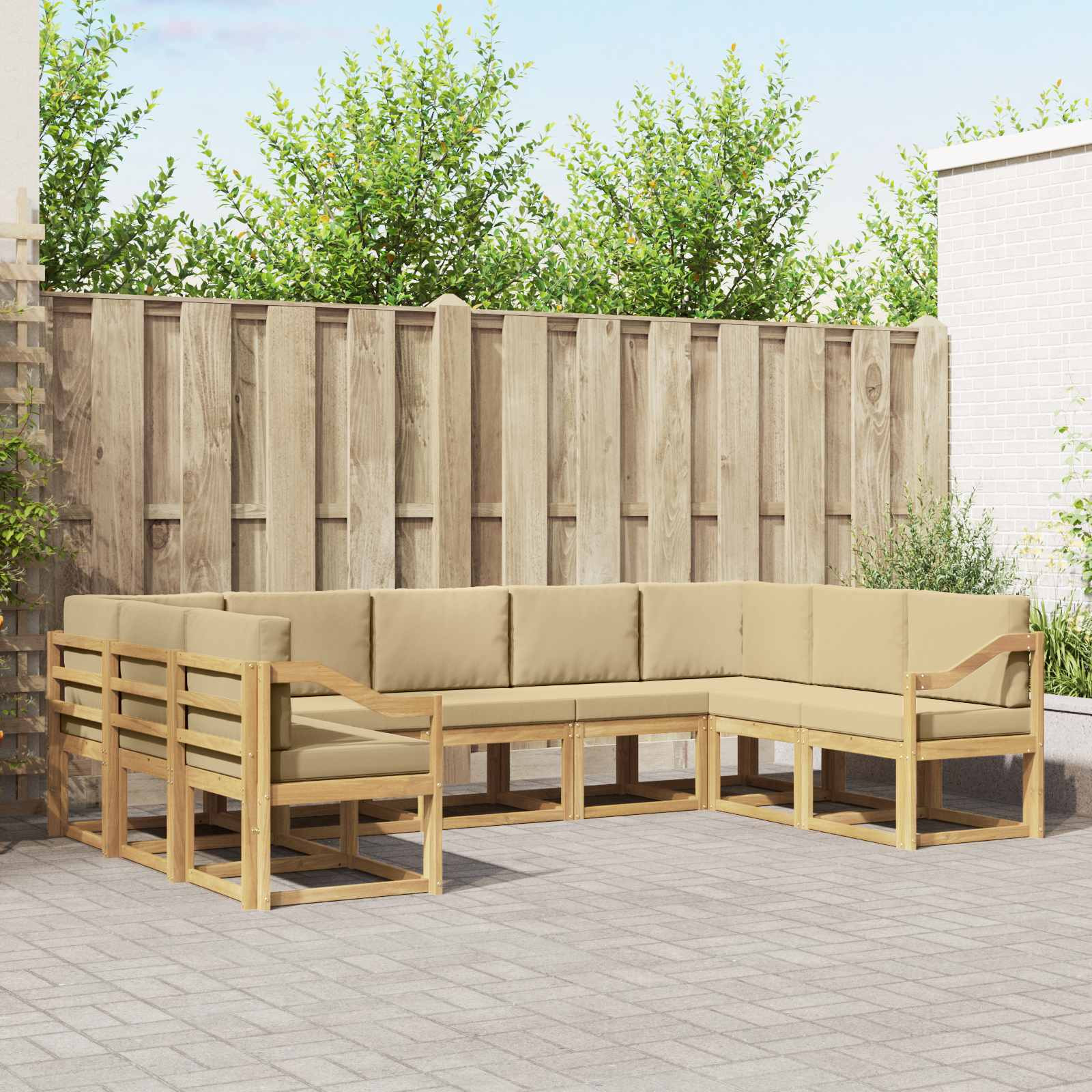 vidaXL Outdoor-Sofagarnitur mit Kissen 9 pcs Weiß und Beige