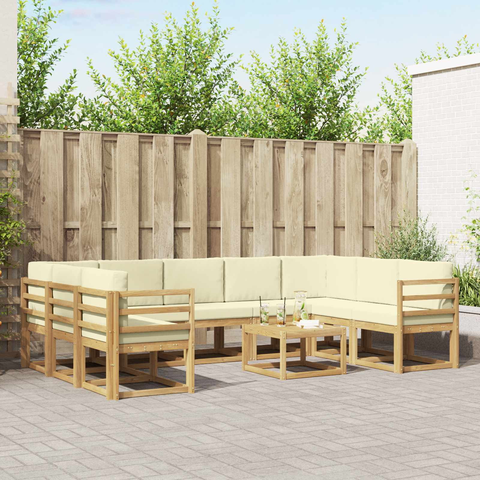 vidaXL Outdoor-Sofagarnitur 10 pcs Weiß und Creme 59 x 59 x 37 cm