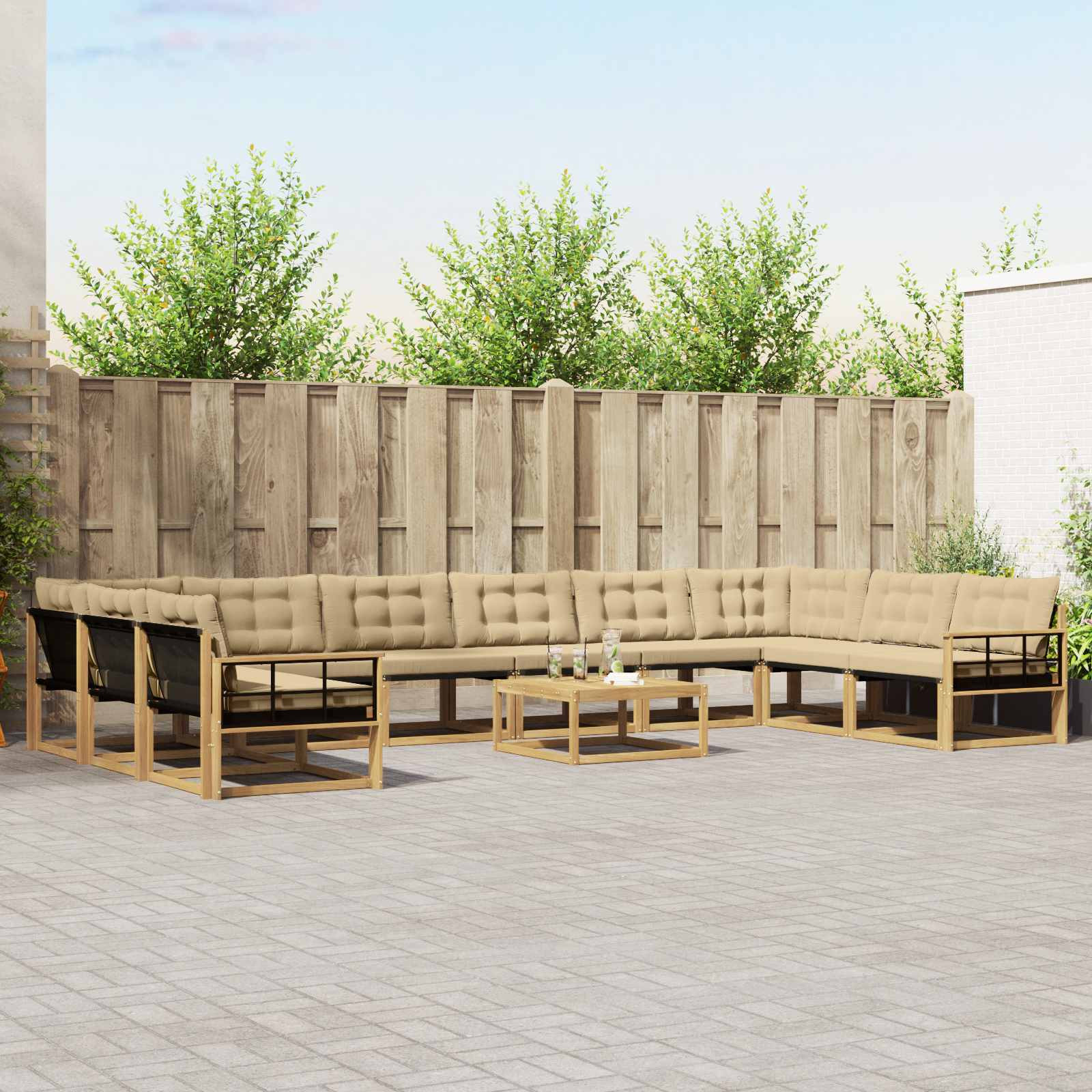 vidaXL Outdoor-Sofagarnitur 11 Stk. Weiß und Beige