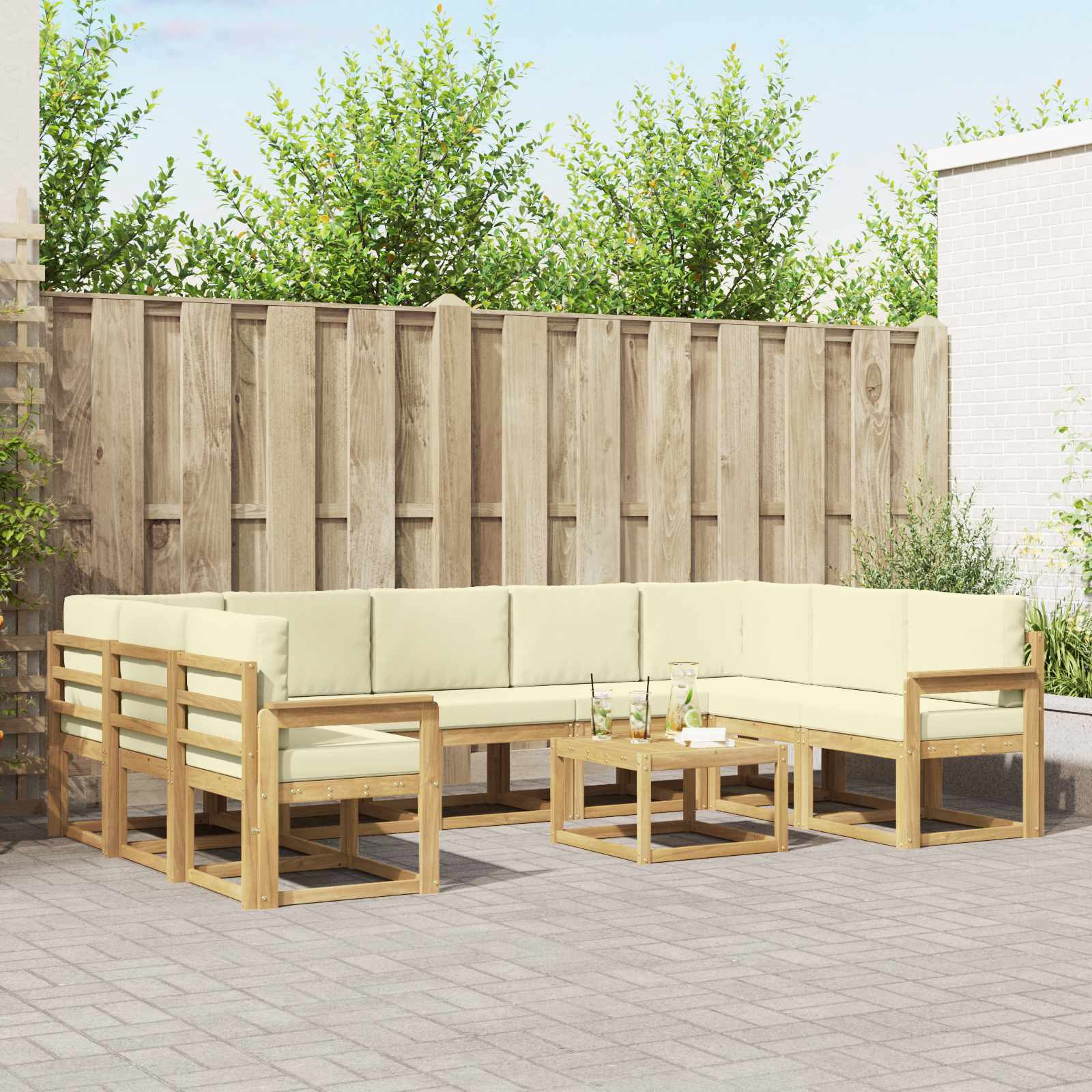 vidaXL Outdoor-Sofagarnitur 10 pcs Weiß und Creme 59 x 59 x 37 cm