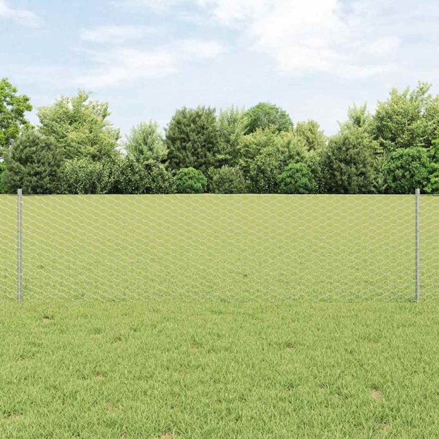vidaXL Sechseckzaun mit Pfosten 50 x 0,6 m Verzinkter Stahl Silber