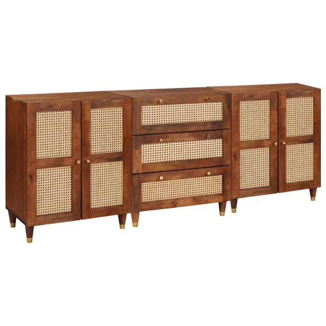 vidaXL Sideboard Set 3 pcs Braun 180 x 33 x 75 cm Massivholz Mango