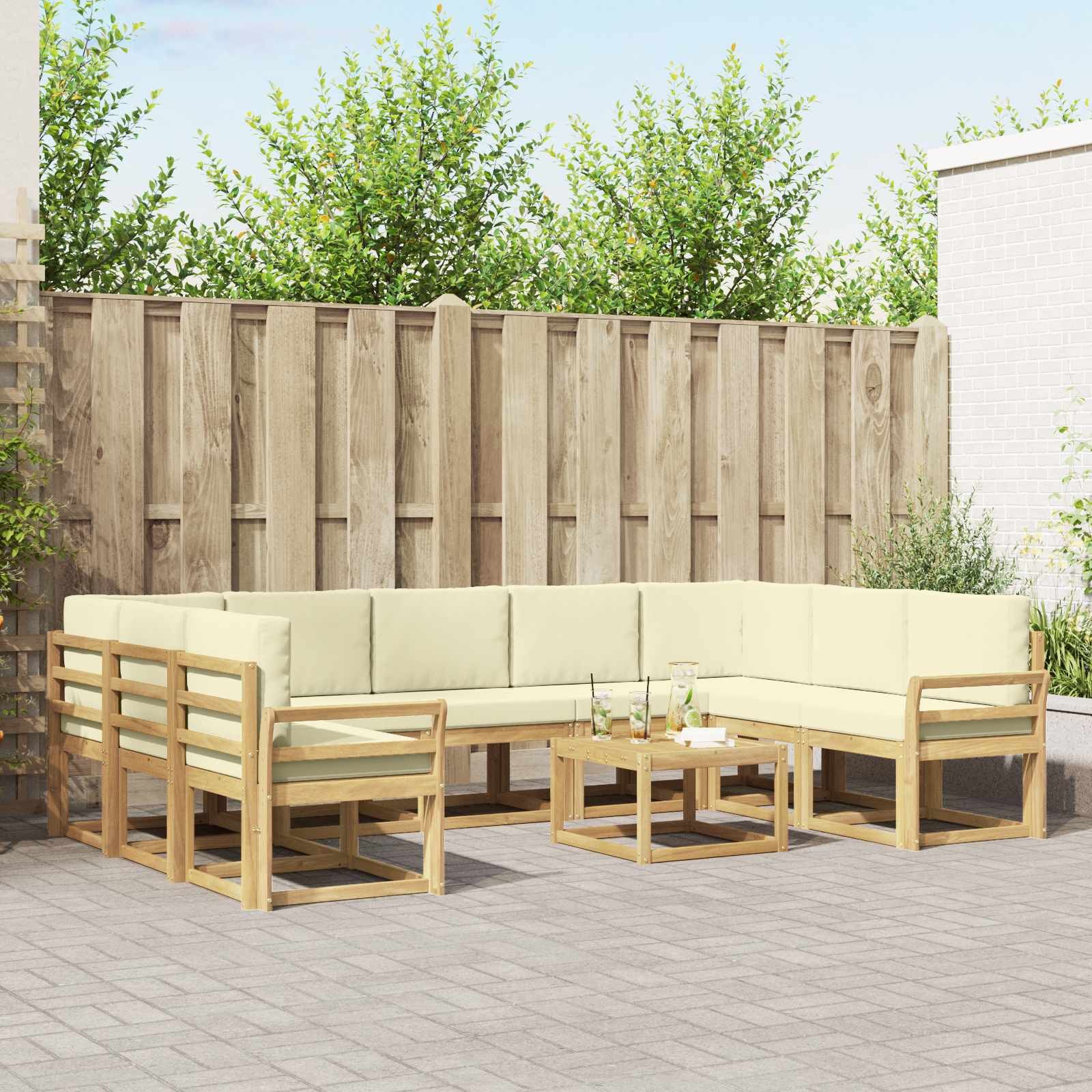 vidaXL Outdoor-Sofagarnitur 10 pcs Weiß und Creme 59 x 59 x 37 cm