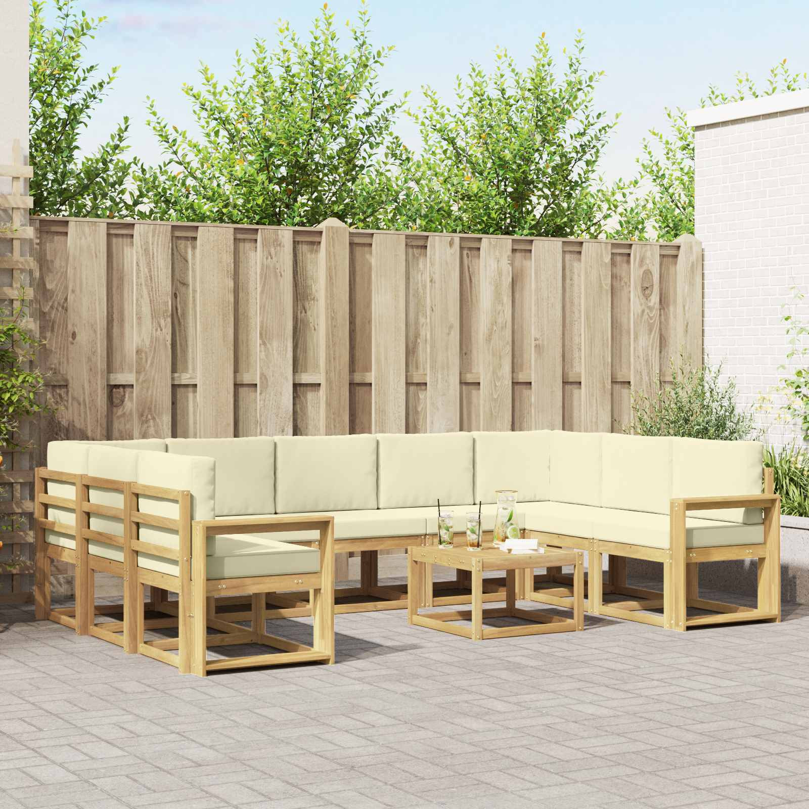 vidaXL Outdoor-Sofagarnitur 10 pcs Weiß und Creme 59 x 59 x 37 cm
