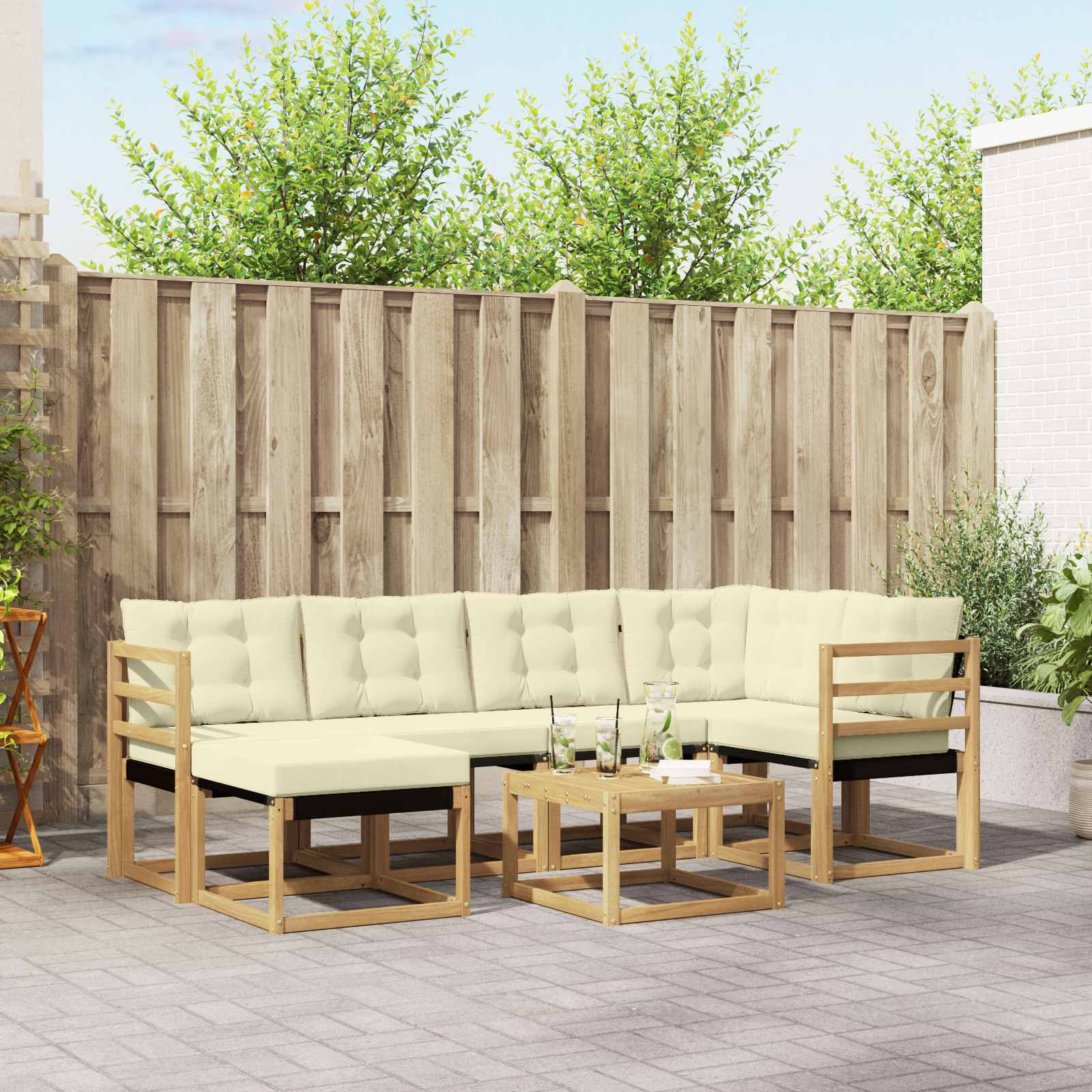 vidaXL Outdoor-Sofagarnitur mit Kissen 7 pcs Weiß und Creme