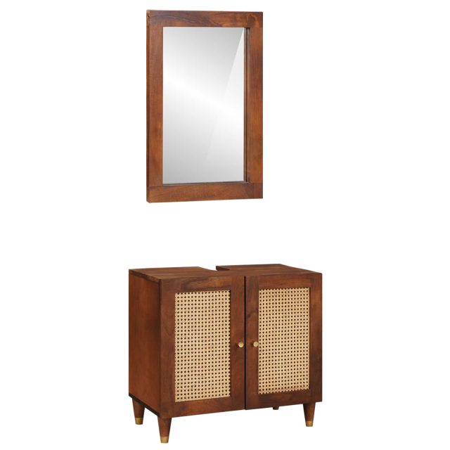 vidaXL Badezimmerschrank 2 pcs Schwarz und Gold Massivholz Mango