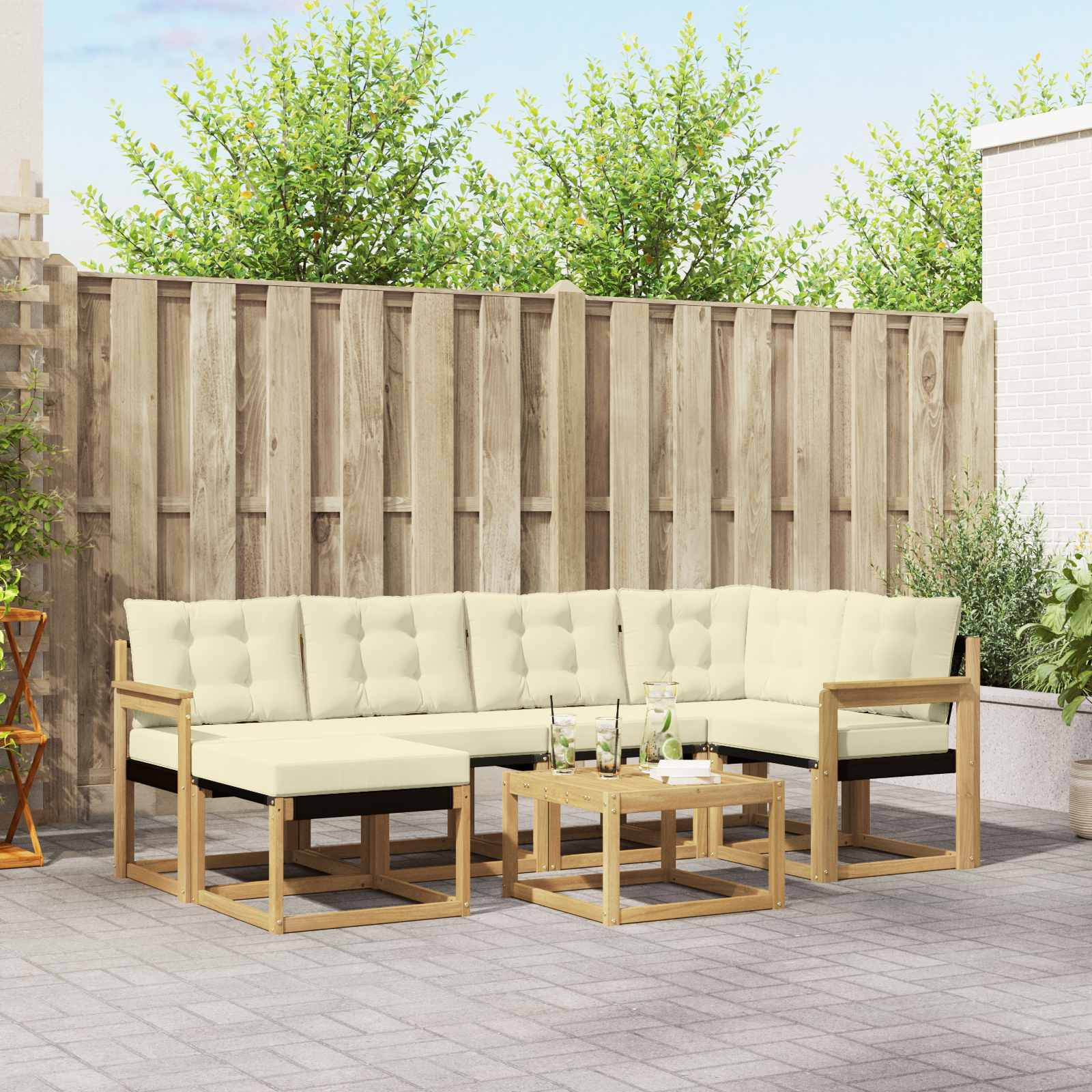 vidaXL Outdoor-Sofagarnitur mit Kissen 7 pcs Weiß und Creme