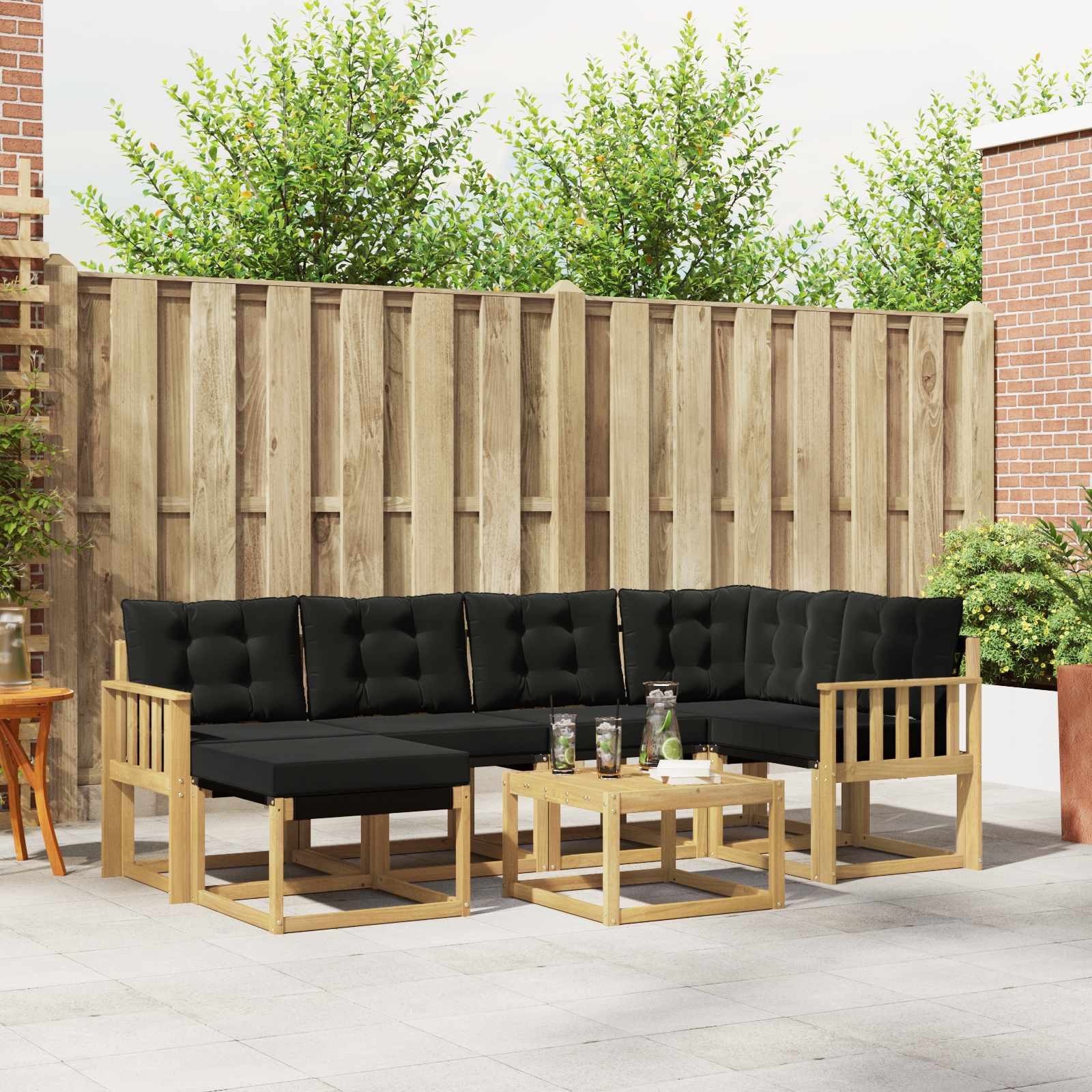 vidaXL Outdoor-Sofagarnitur mit Kissen 7 pcs Weiß und Schwarz