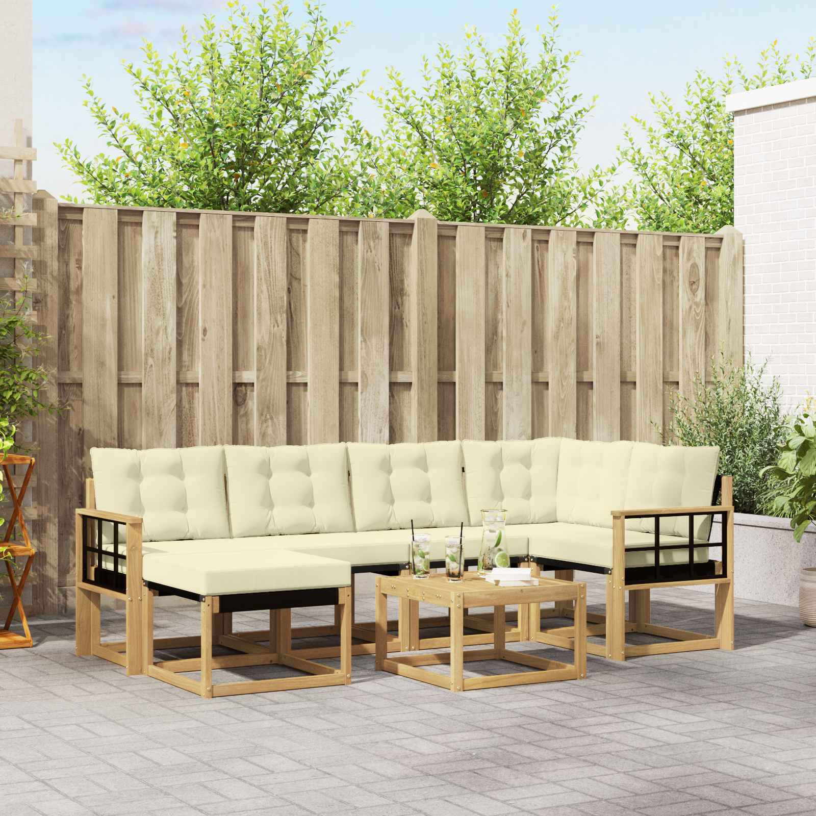 vidaXL Outdoor-Sofagarnitur mit Kissen 7 pcs Weiß und Creme