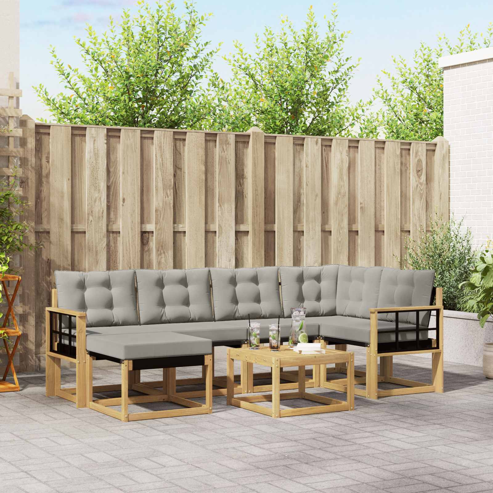 vidaXL Outdoor-Sofagarnitur mit Kissen 7 pcs Weiß und Hellgrau