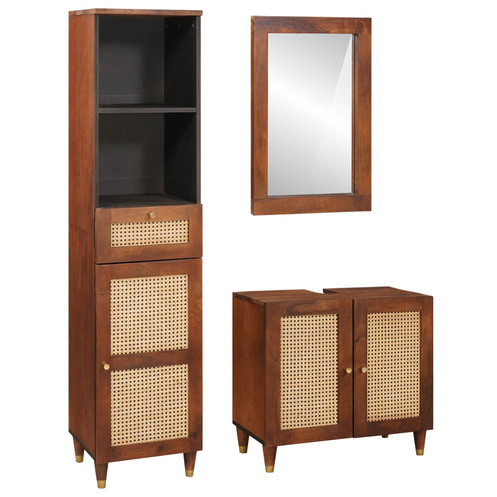 vidaXL Badezimmerschrank 3 pcs Braun und Schwarz Massivholz Mango