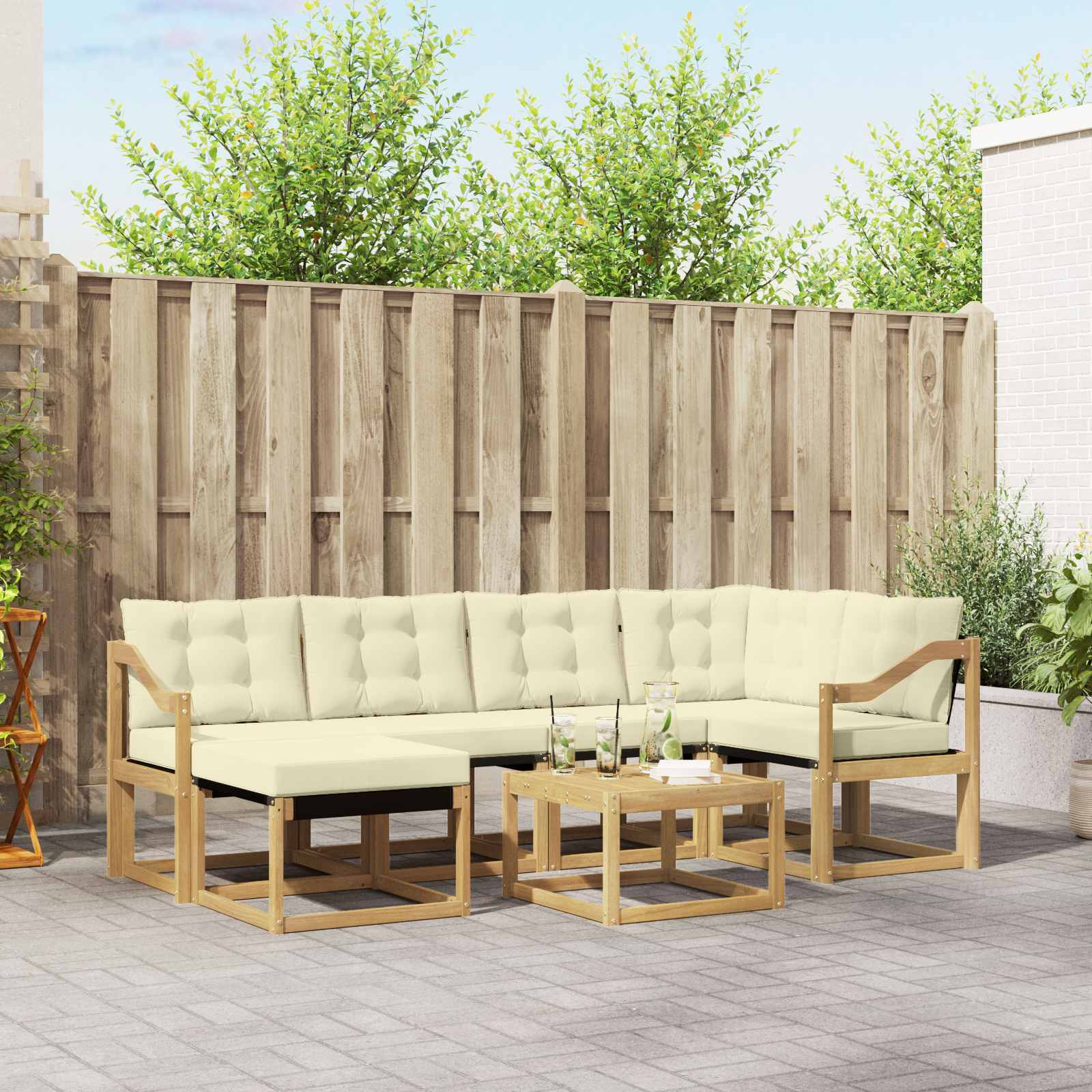 vidaXL Outdoor-Sofagarnitur mit Kissen 7 pcs Weiß und Creme