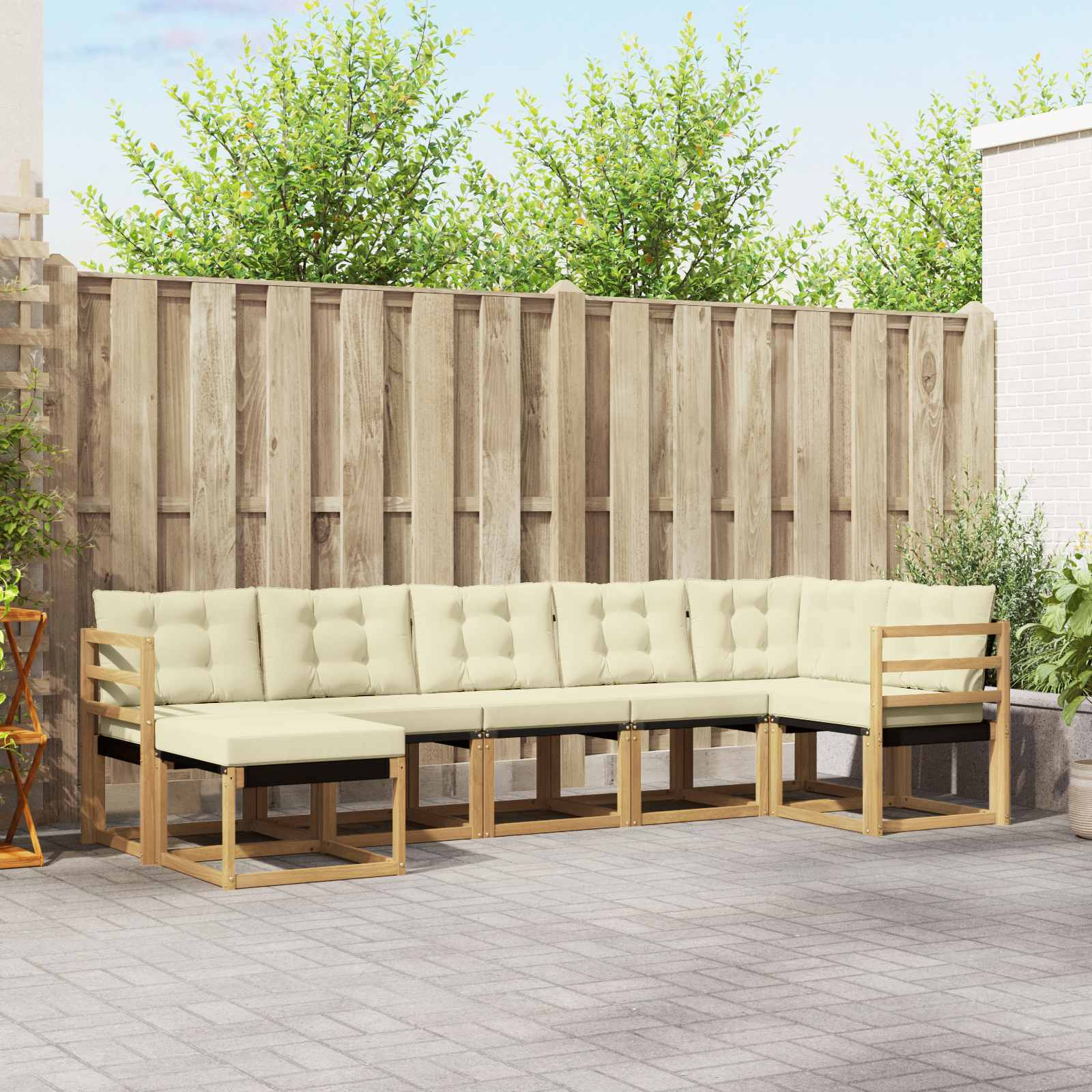 vidaXL Outdoor-Sofagarnitur mit Kissen 7 pcs Weiß und Creme