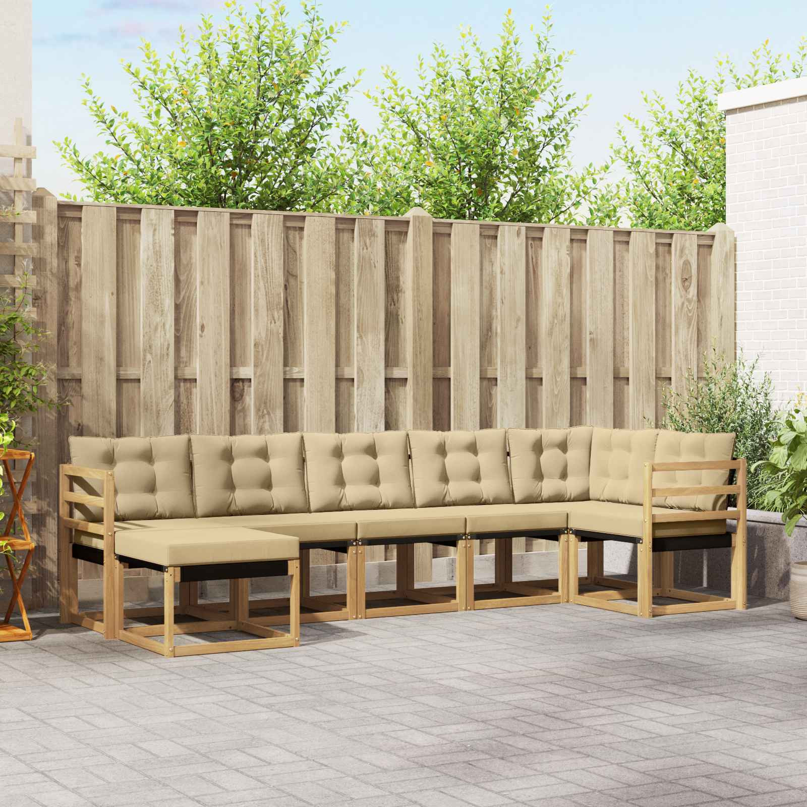 vidaXL Outdoor-Sofagarnitur mit Kissen 7 pcs Weiß und Beige