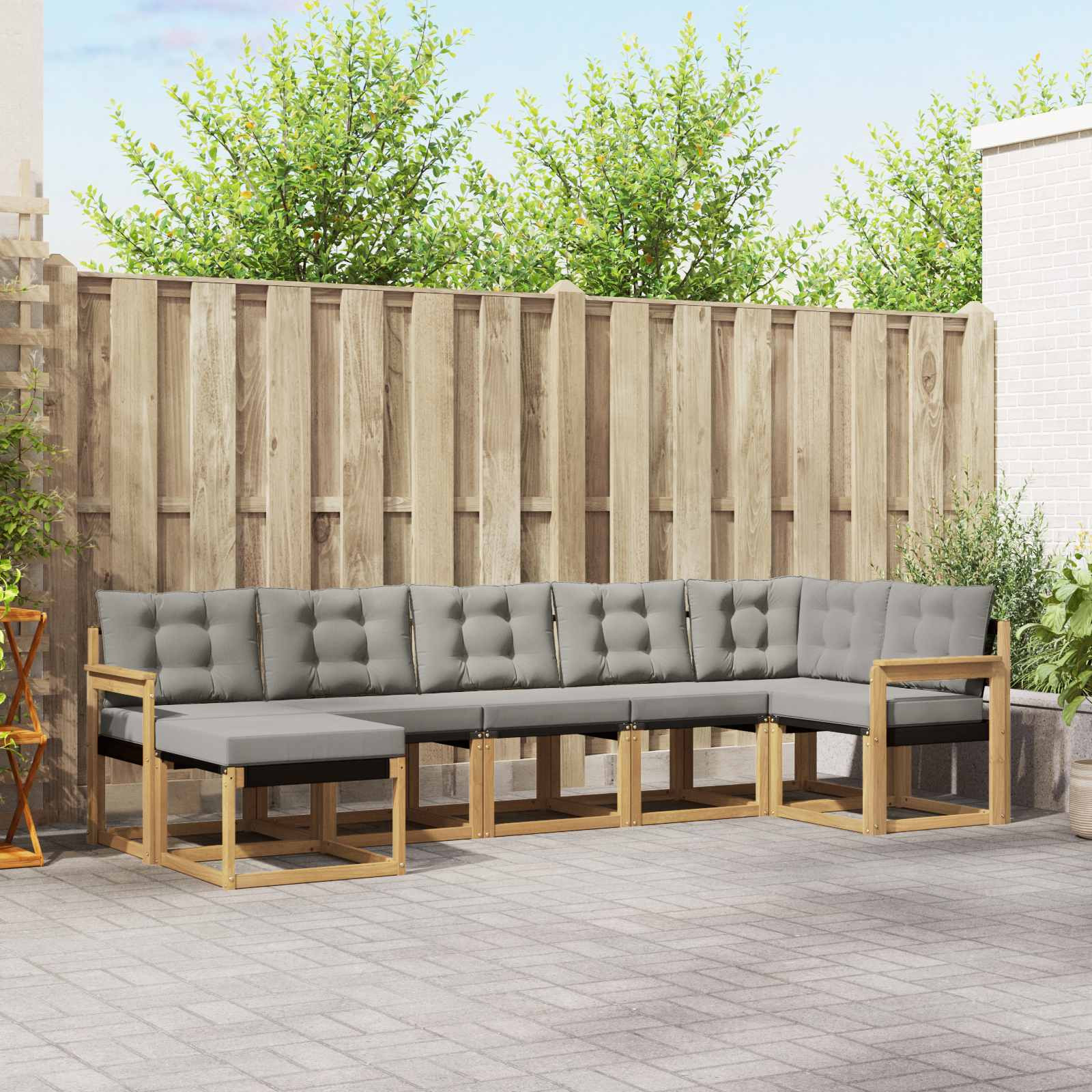 vidaXL Outdoor-Sofagarnitur mit Kissen 7 pcs Weiß und Hellgrau
