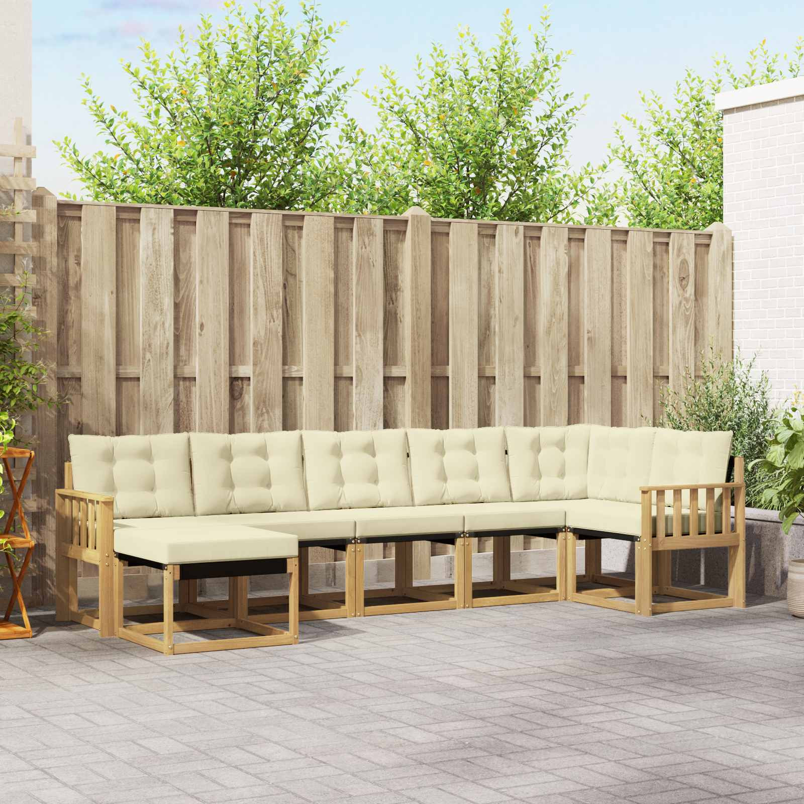 vidaXL Outdoor-Sofagarnitur mit Kissen 7 pcs Weiß und Creme