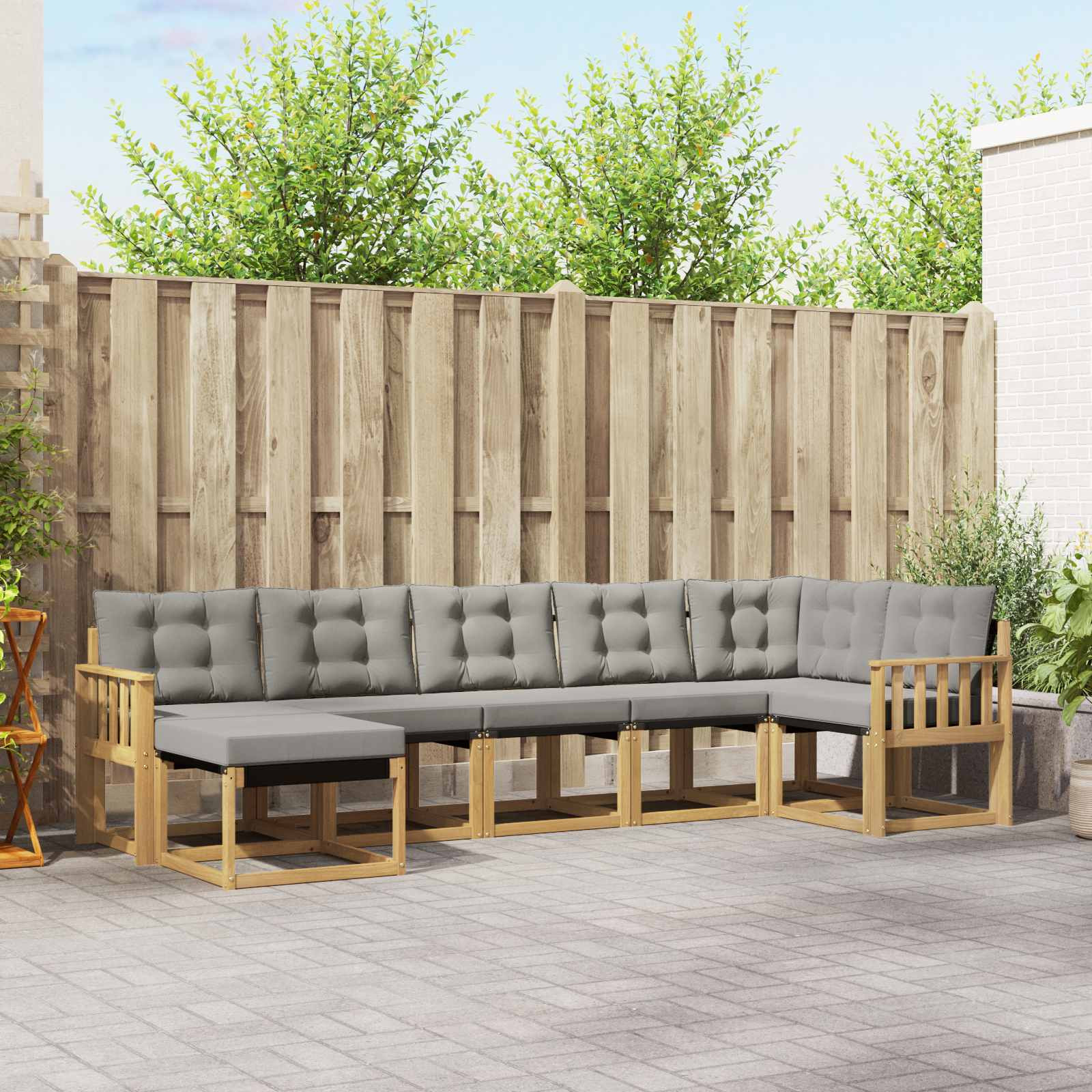 vidaXL Outdoor-Sofagarnitur mit Kissen 7 pcs Weiß und Hellgrau