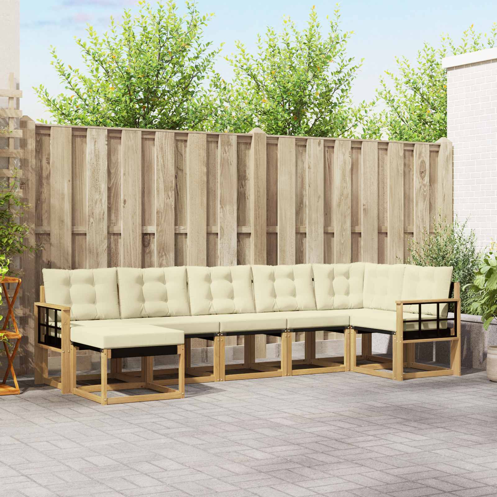 vidaXL Outdoor-Sofagarnitur mit Kissen 7 pcs Weiß und Creme