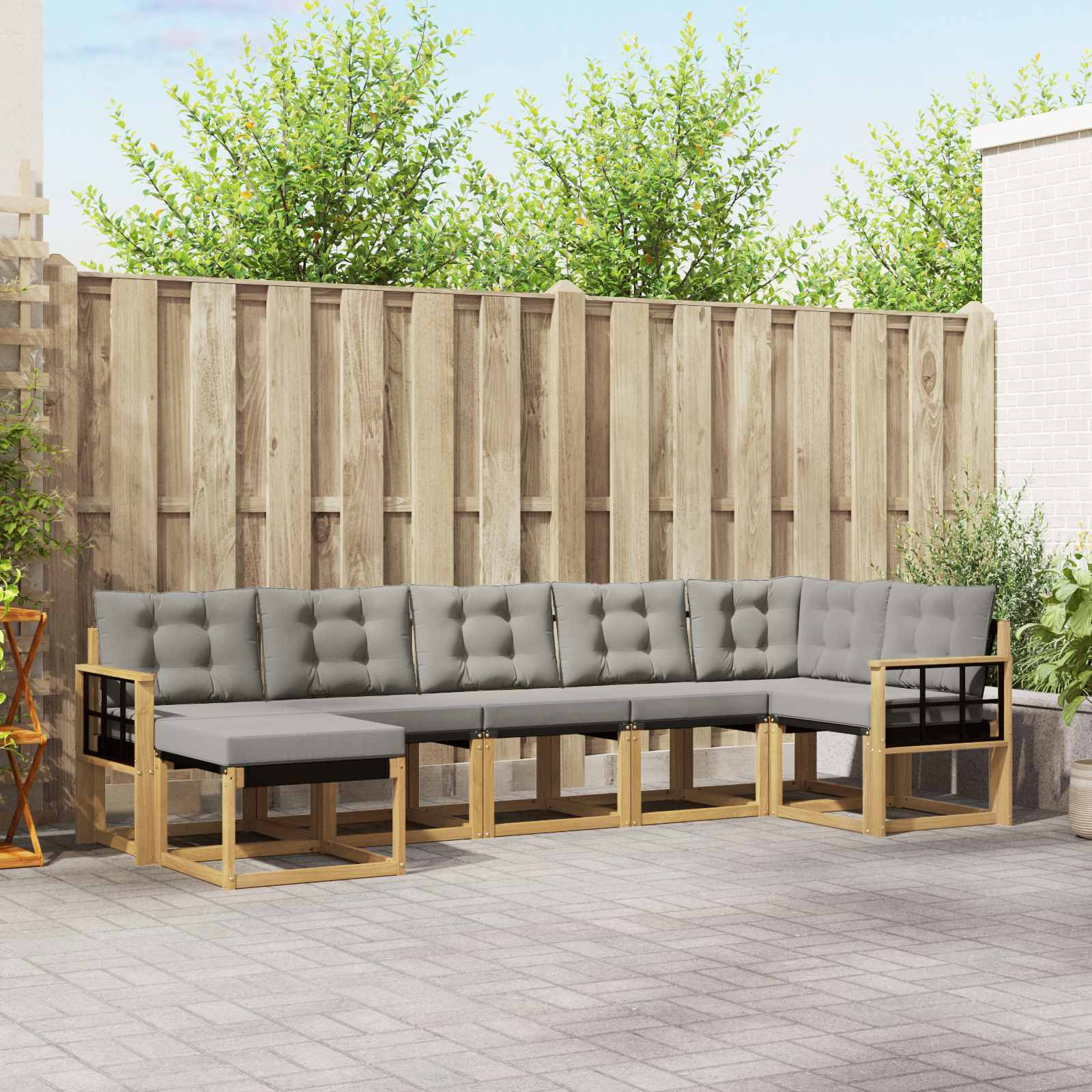 vidaXL Outdoor-Sofagarnitur mit Kissen 7 pcs Weiß und Hellgrau