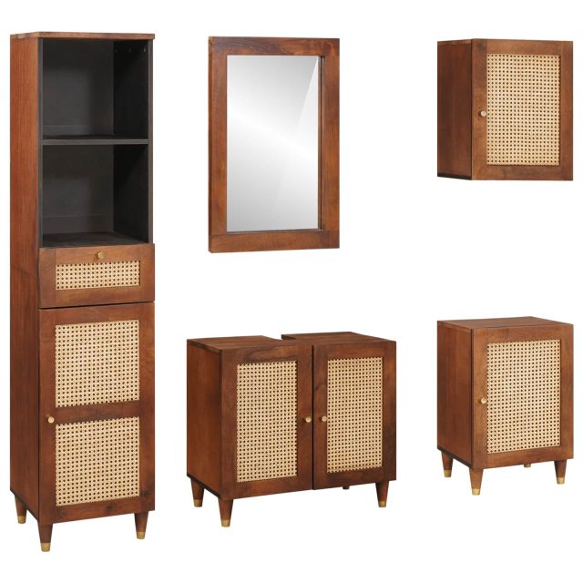 vidaXL Badezimmerschrank 5 pcs Braun und Schwarz Massivholz Mango