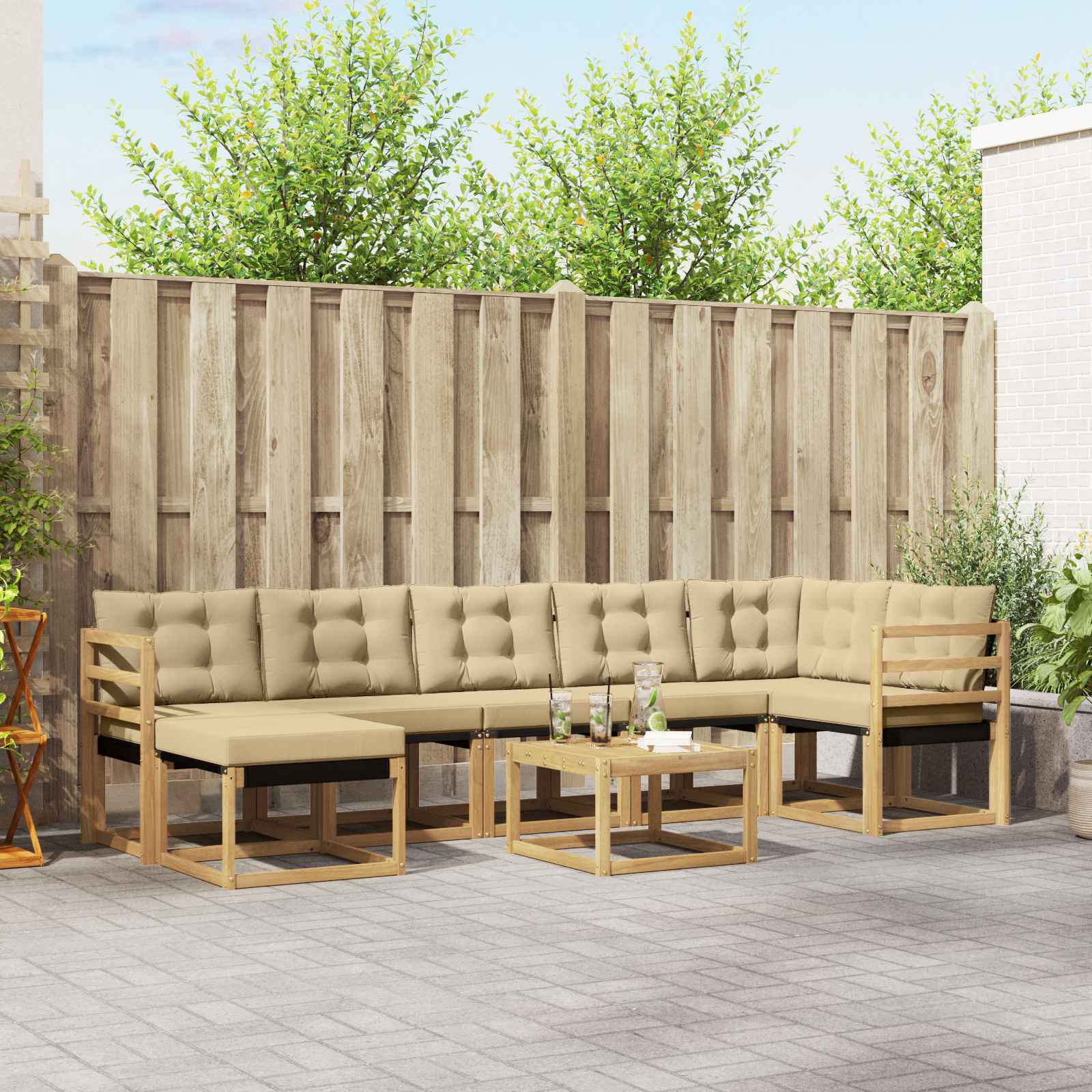 vidaXL Outdoor-Sofagarnitur mit Kissen 8 pcs Weiß und Beige