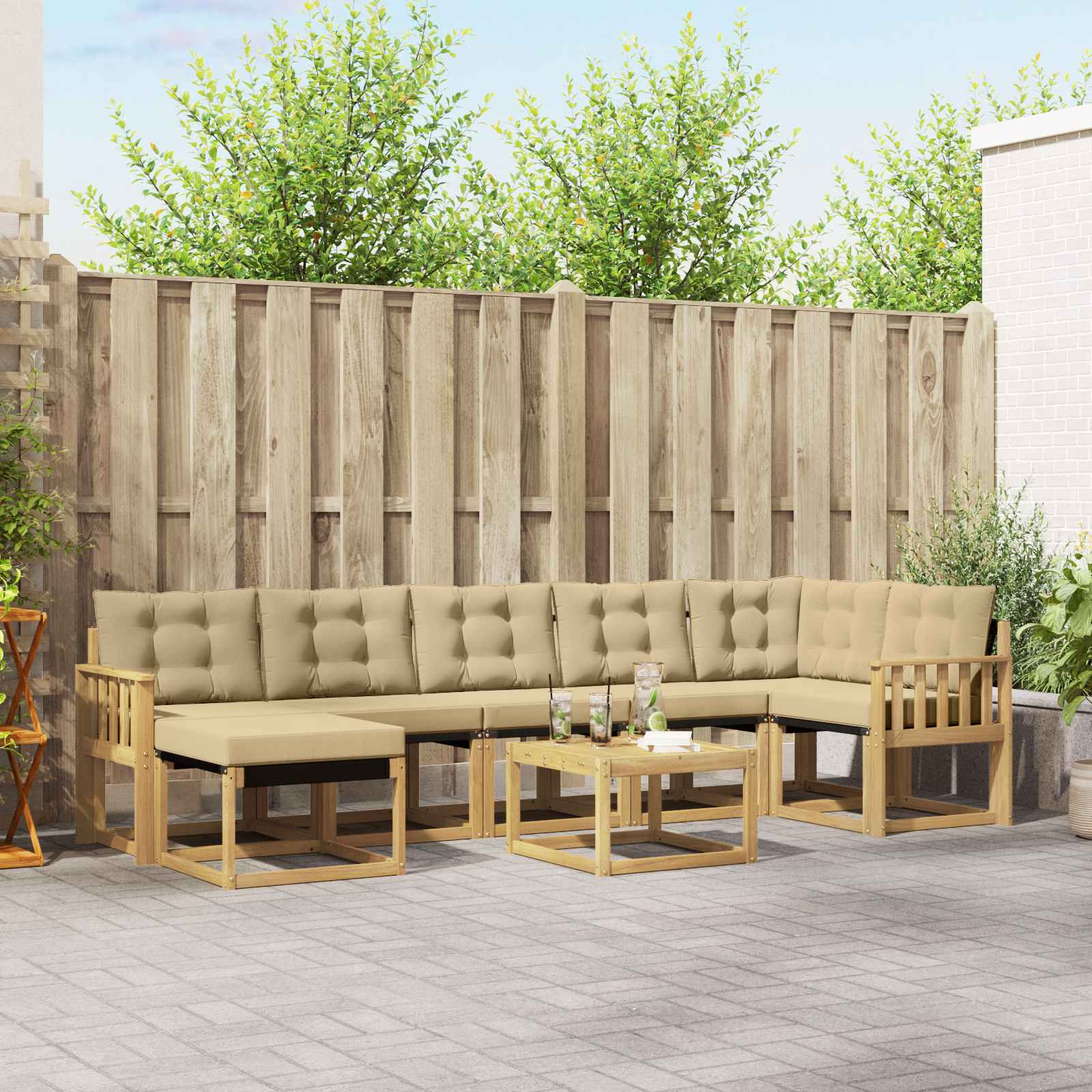 vidaXL Outdoor-Sofagarnitur mit Kissen 8 pcs Weiß und Beige