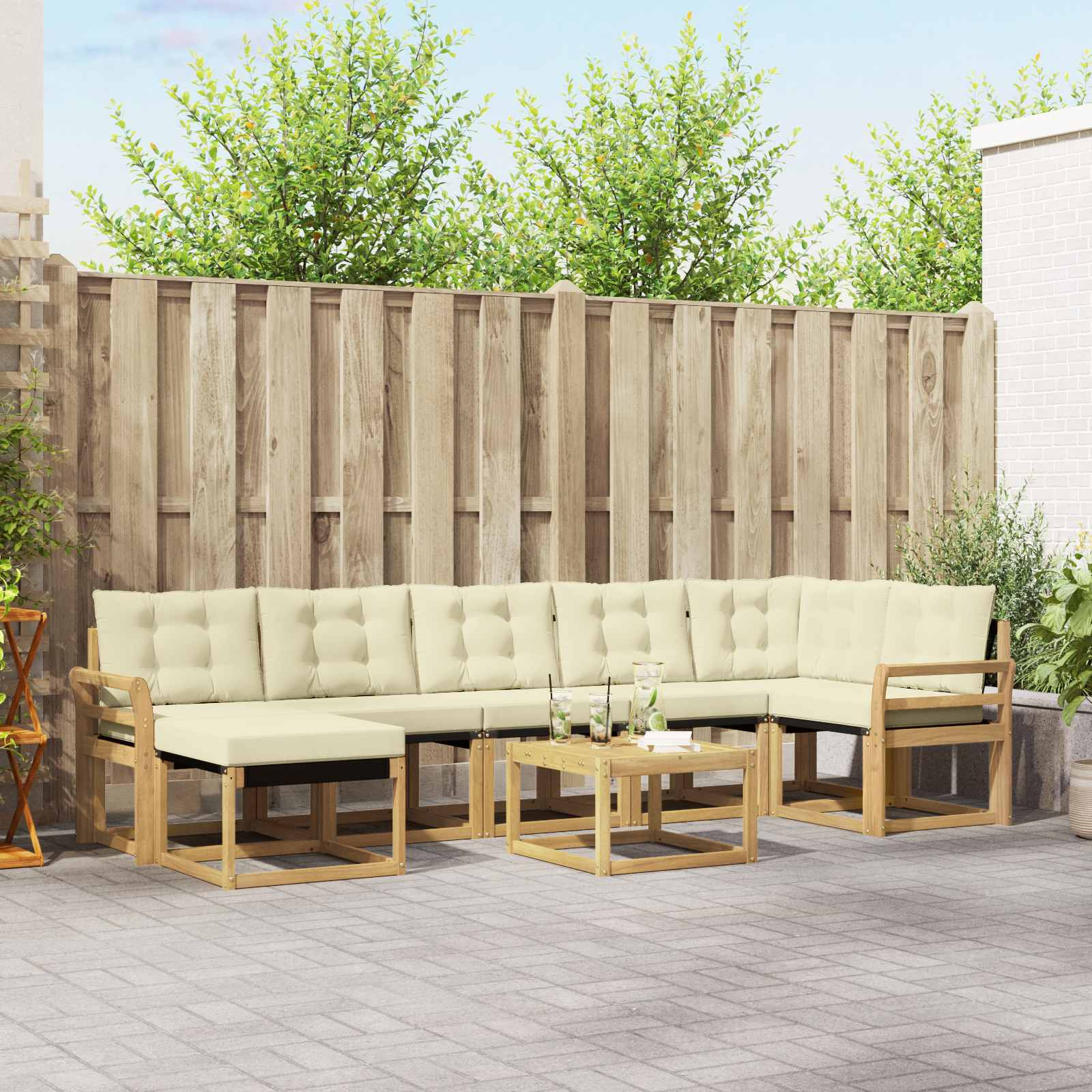 vidaXL Outdoor-Sofagarnitur mit Kissen 8 pcs Weiß und Creme