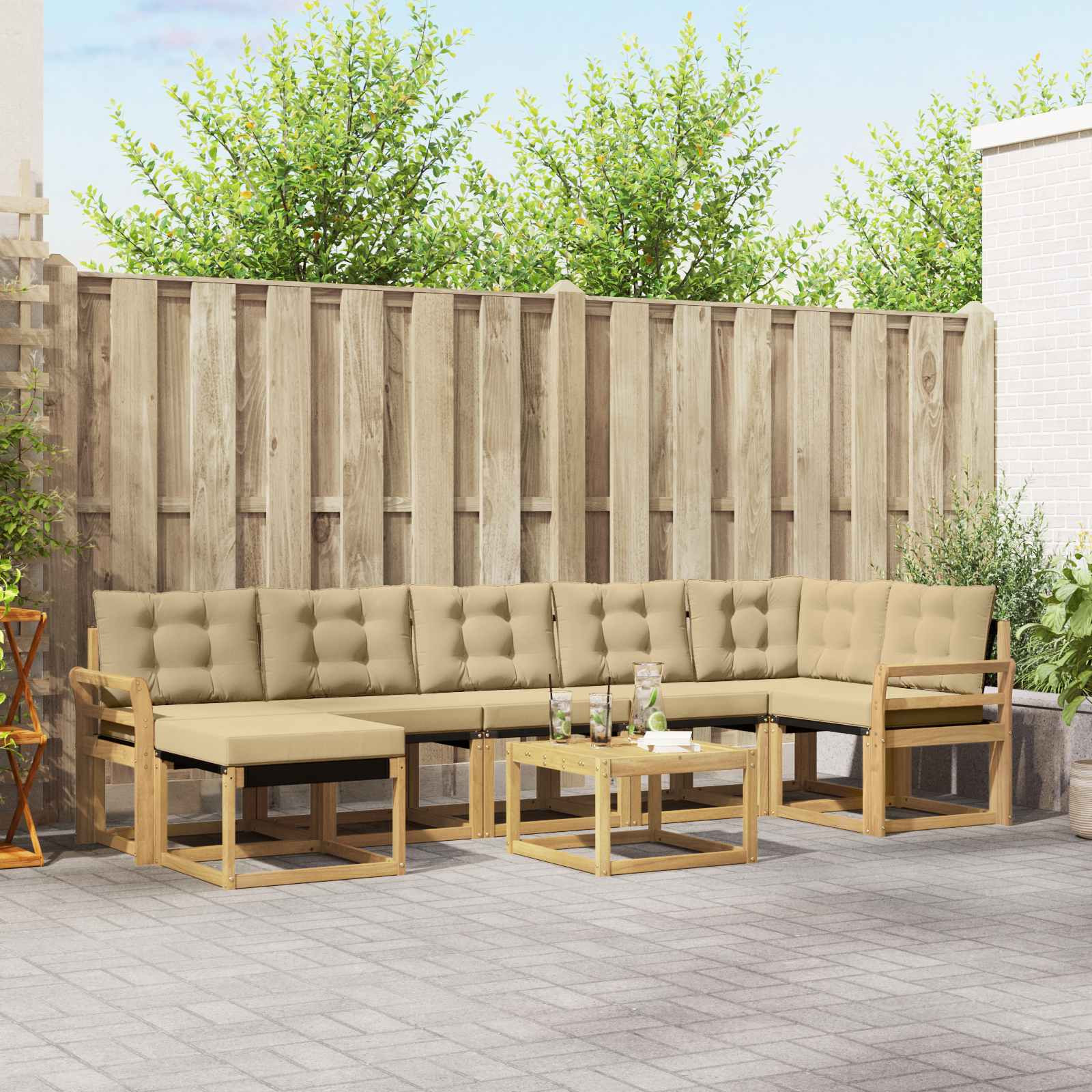 vidaXL Outdoor-Sofagarnitur mit Kissen 8 pcs Weiß und Beige