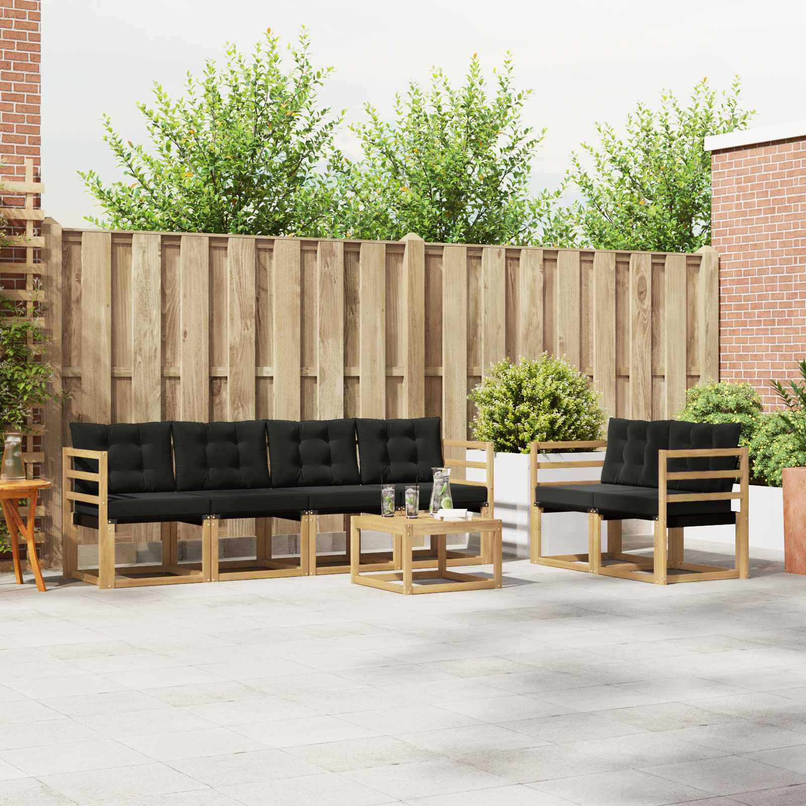 vidaXL Outdoor-Sofagarnitur mit Kissen 7 pcs Weiß und Schwarz