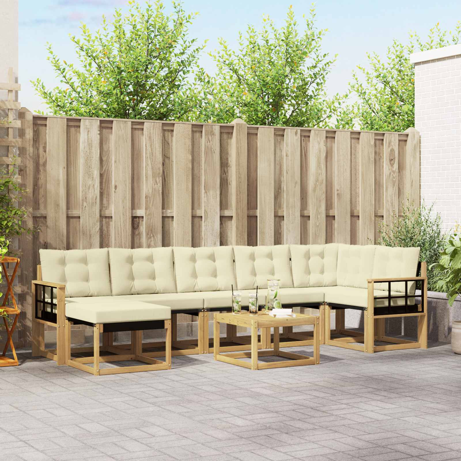 vidaXL Outdoor-Sofagarnitur mit Kissen 8 pcs Weiß und Creme