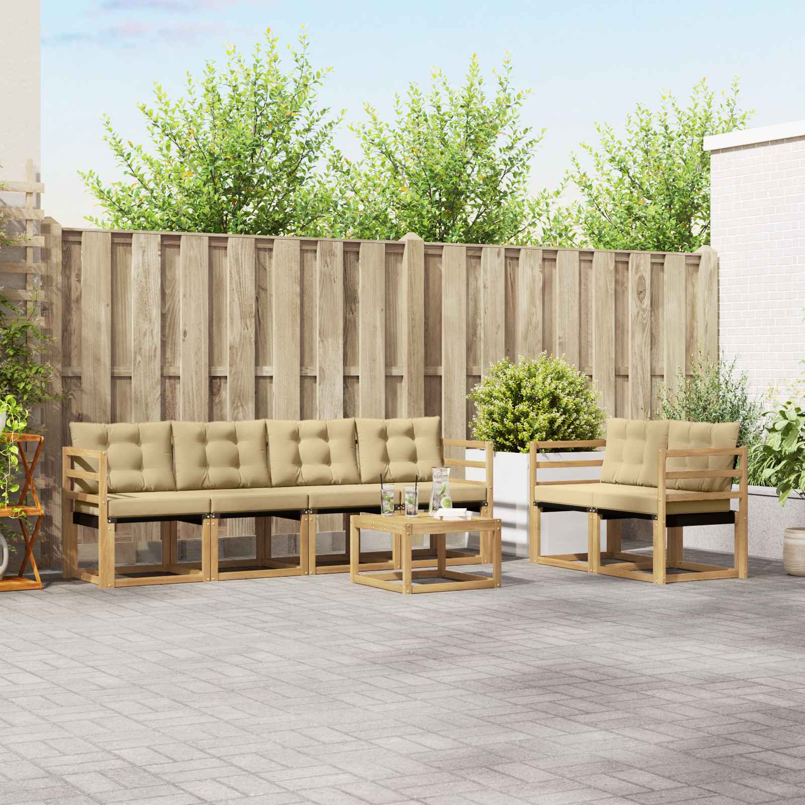 vidaXL Outdoor-Sofagarnitur mit Kissen 7 pcs Weiß und Beige