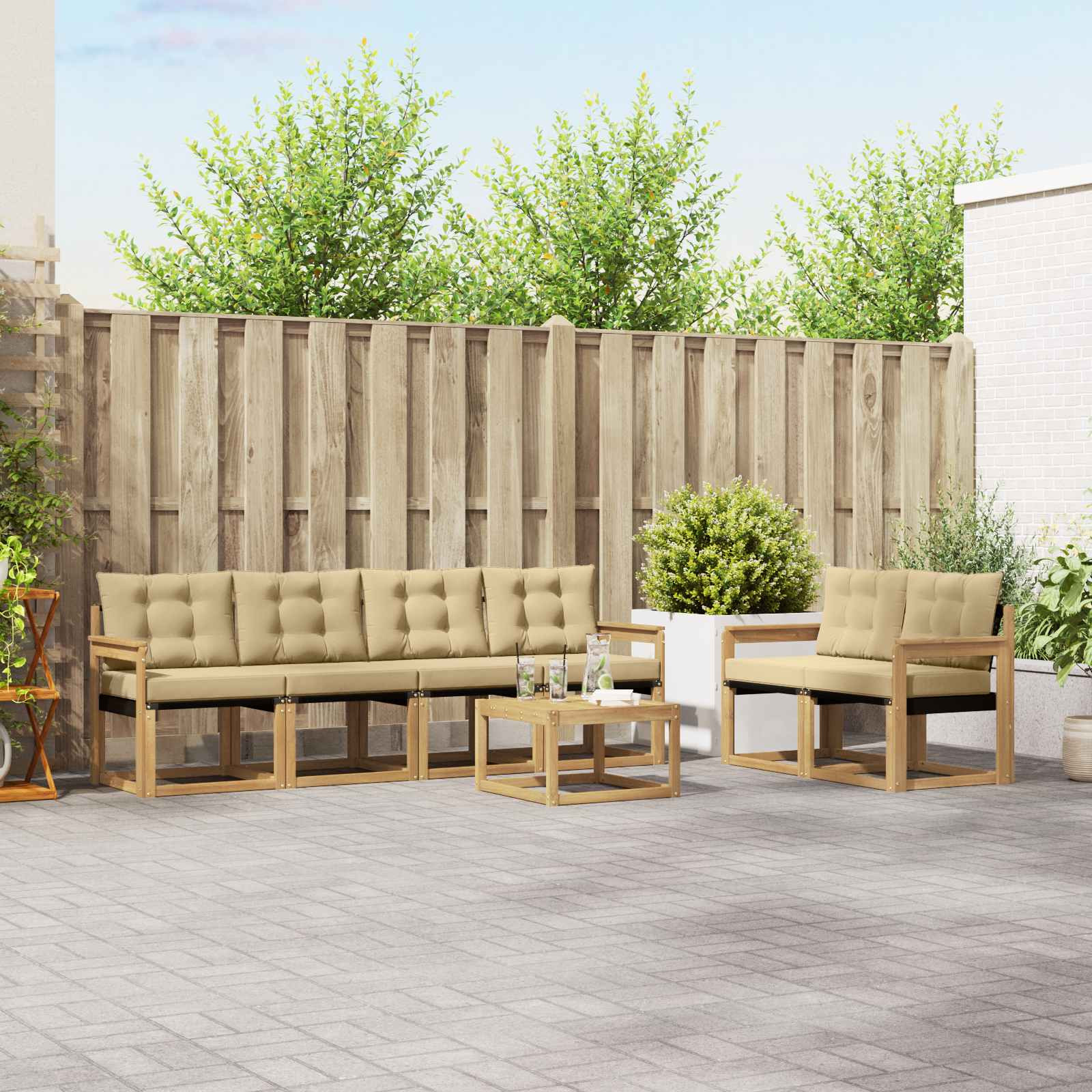 vidaXL Outdoor-Sofagarnitur mit Kissen 7 pcs Weiß und Beige