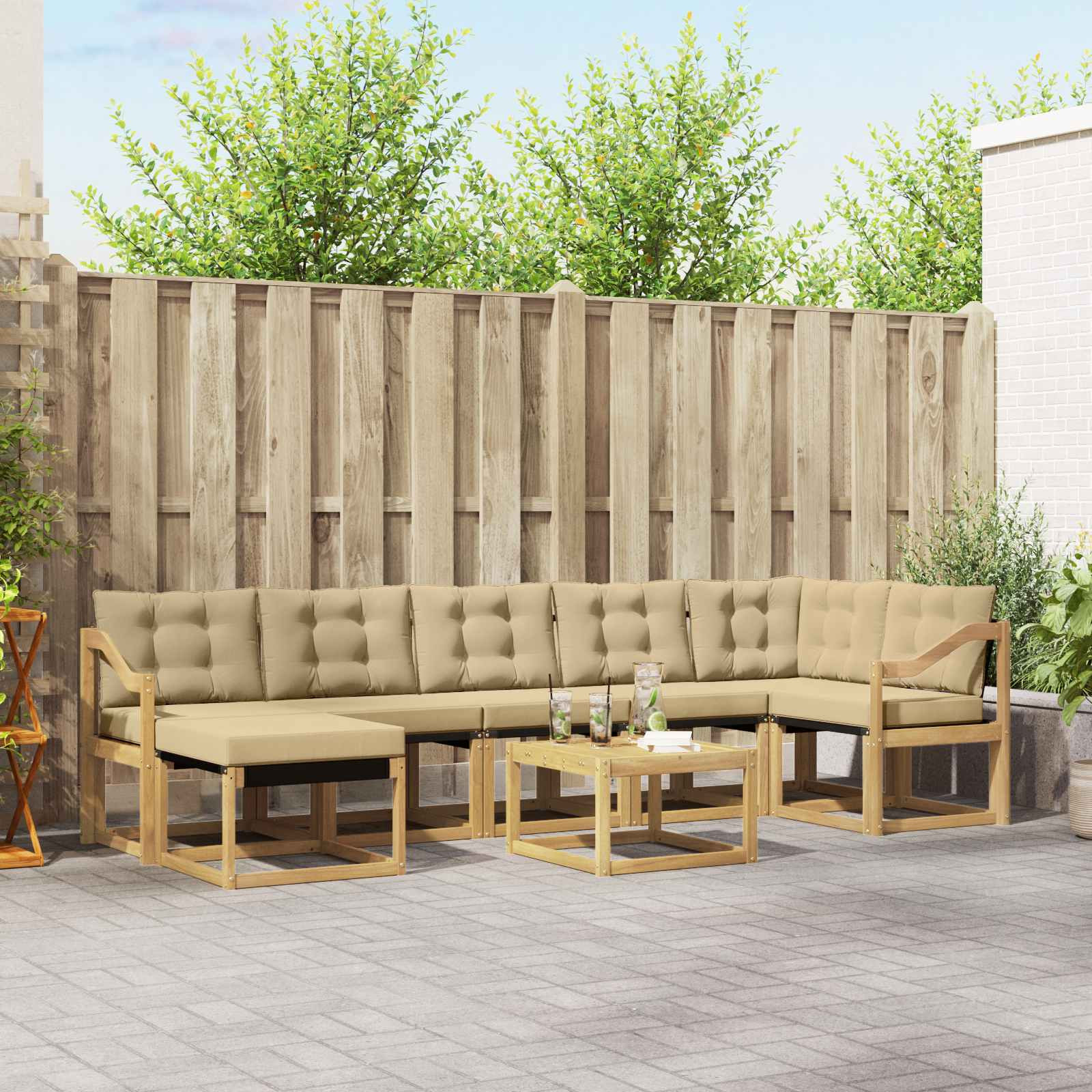 vidaXL Outdoor-Sofagarnitur mit Kissen 8 pcs Weiß und Beige