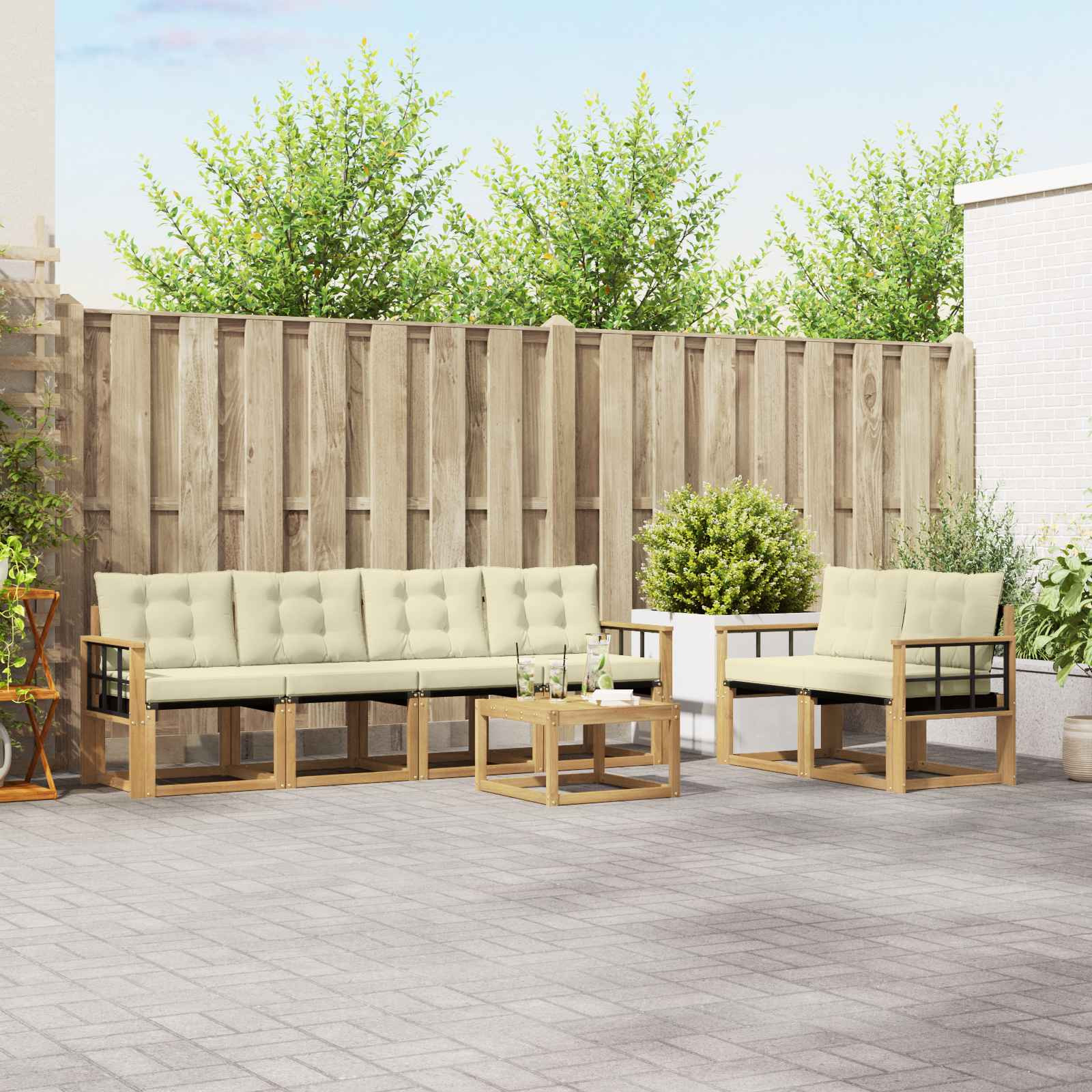 vidaXL Outdoor-Sofagarnitur mit Kissen 7 pcs Weiß und Creme