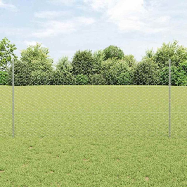 vidaXL Sechseckzaun mit Pfosten 50 x 1,2 m Verzinkter Stahl Silber