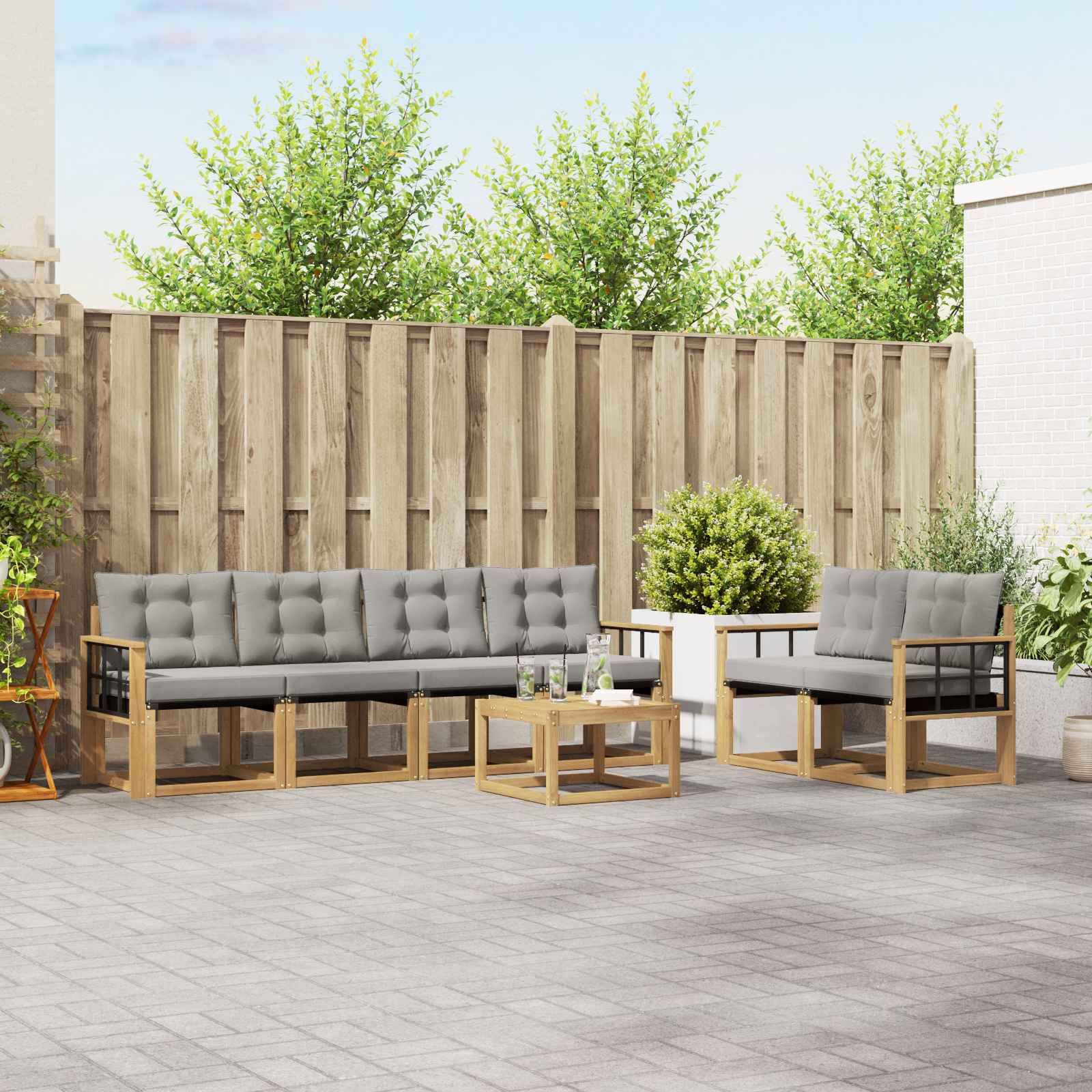 vidaXL Outdoor-Sofagarnitur mit Kissen 7 pcs Weiß und Hellgrau