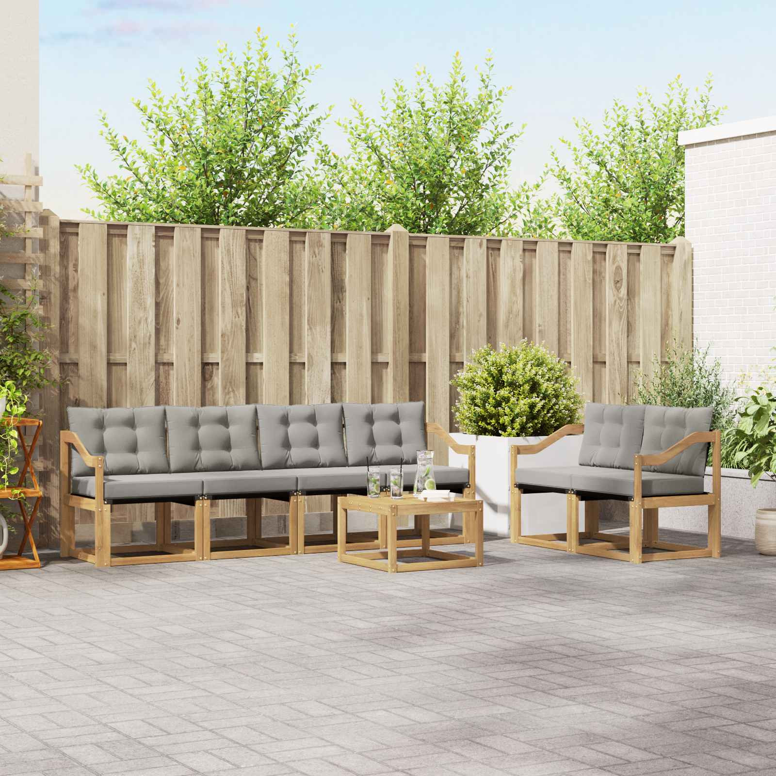 vidaXL Outdoor-Sofagarnitur mit Kissen 7 pcs Weiß und Hellgrau
