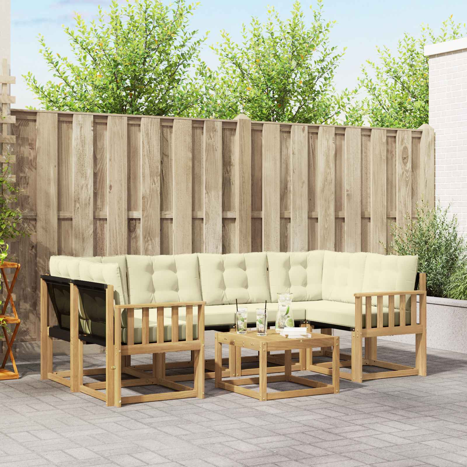 vidaXL Outdoor-Sofagarnitur mit Kissen 7 pcs Weiß und Creme
