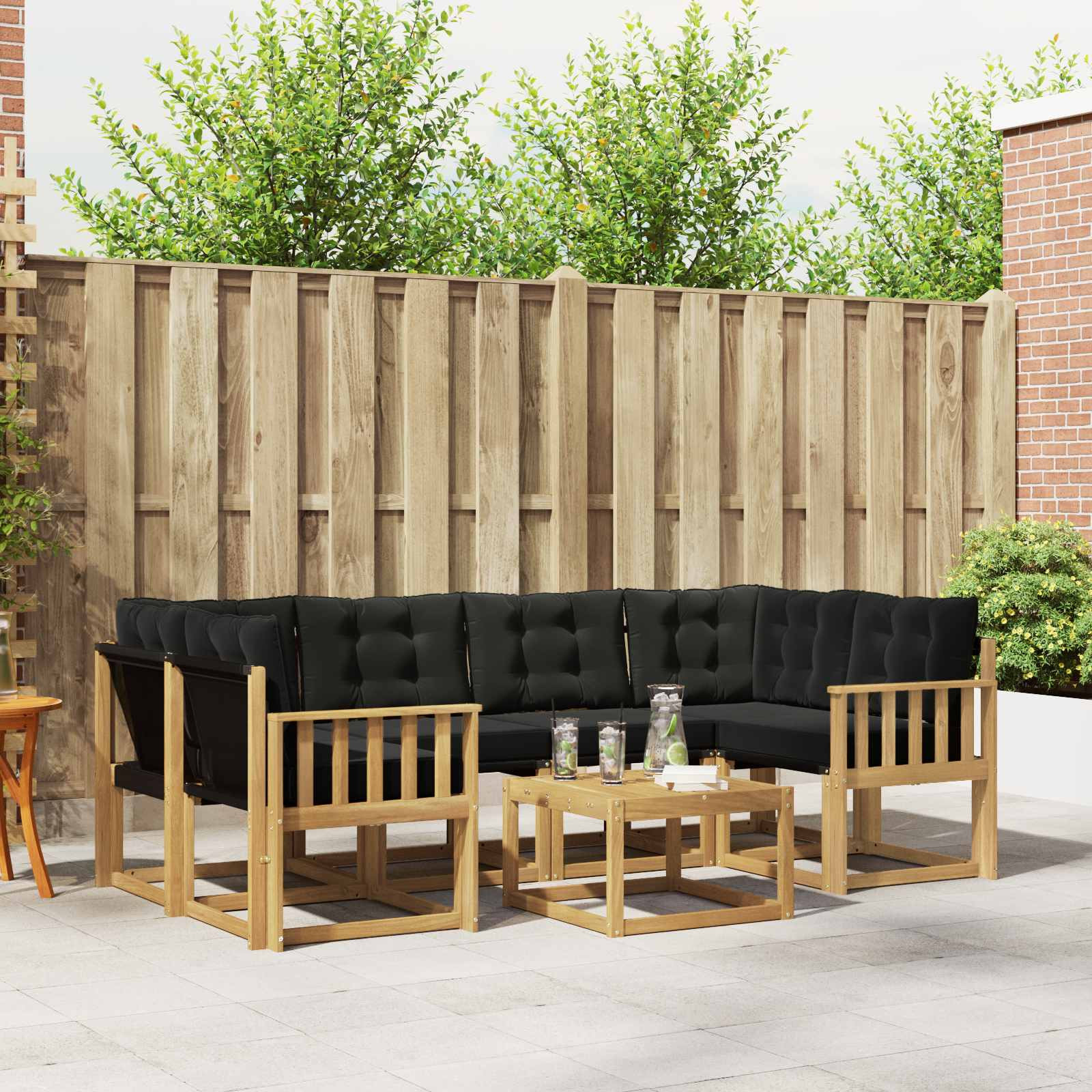 vidaXL Outdoor-Sofagarnitur mit Kissen 7 pcs Weiß und Schwarz
