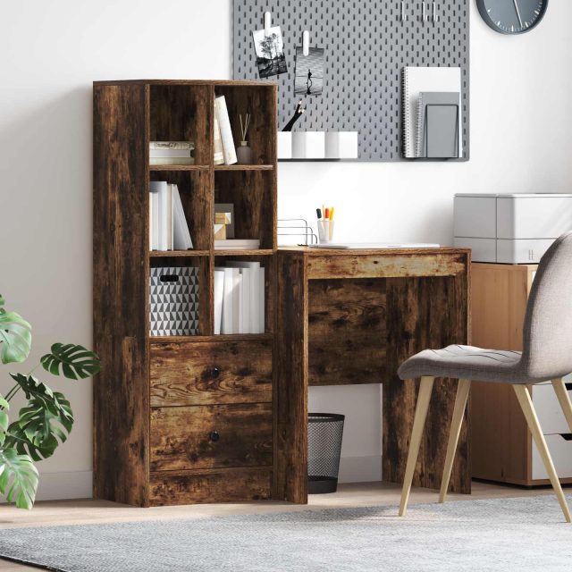 vidaXL Schreibtisch mit Schubladen mit Regal 2 pcs Geräucherte Eiche