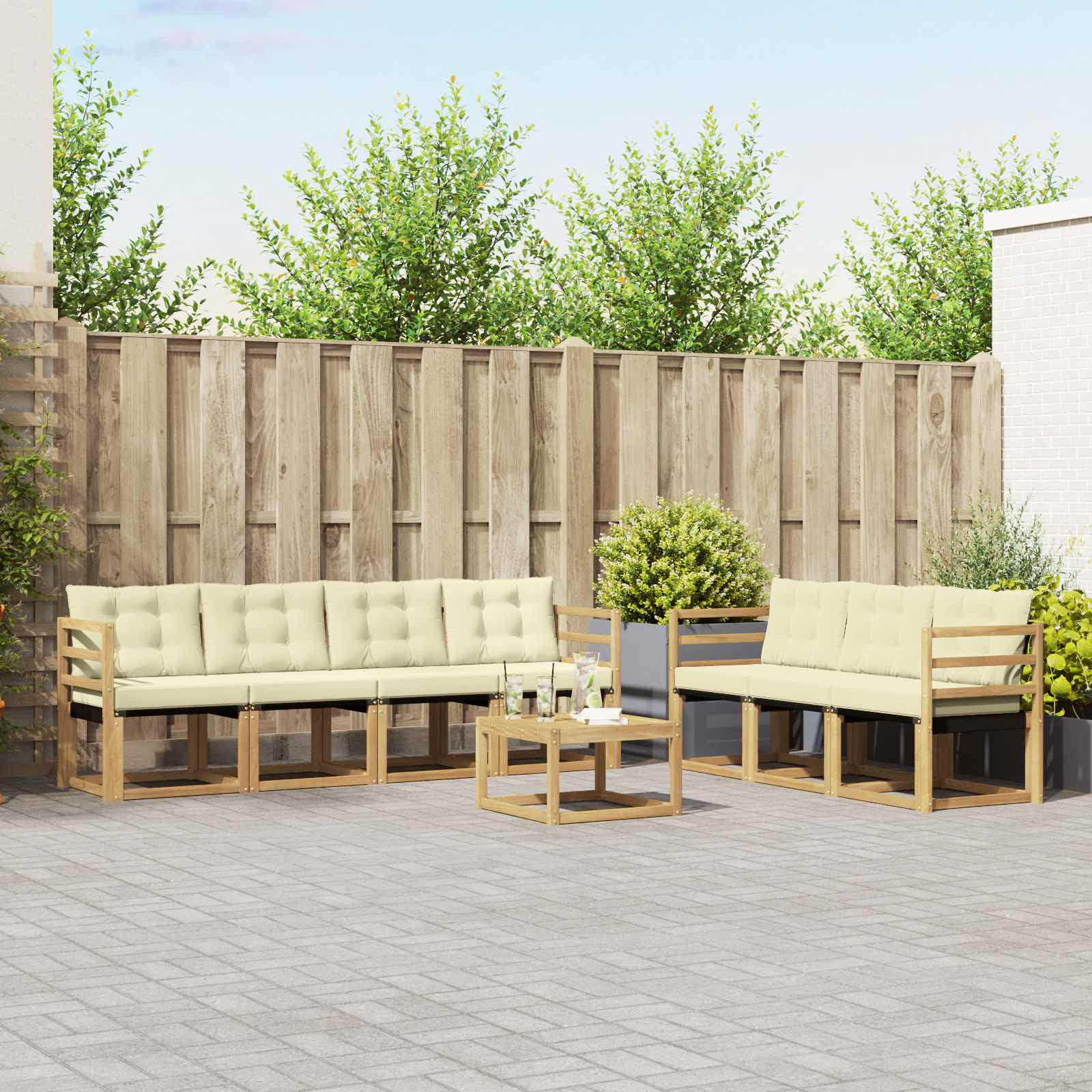 vidaXL Outdoor-Sofagarnitur mit Kissen 8 pcs Weiß und Creme