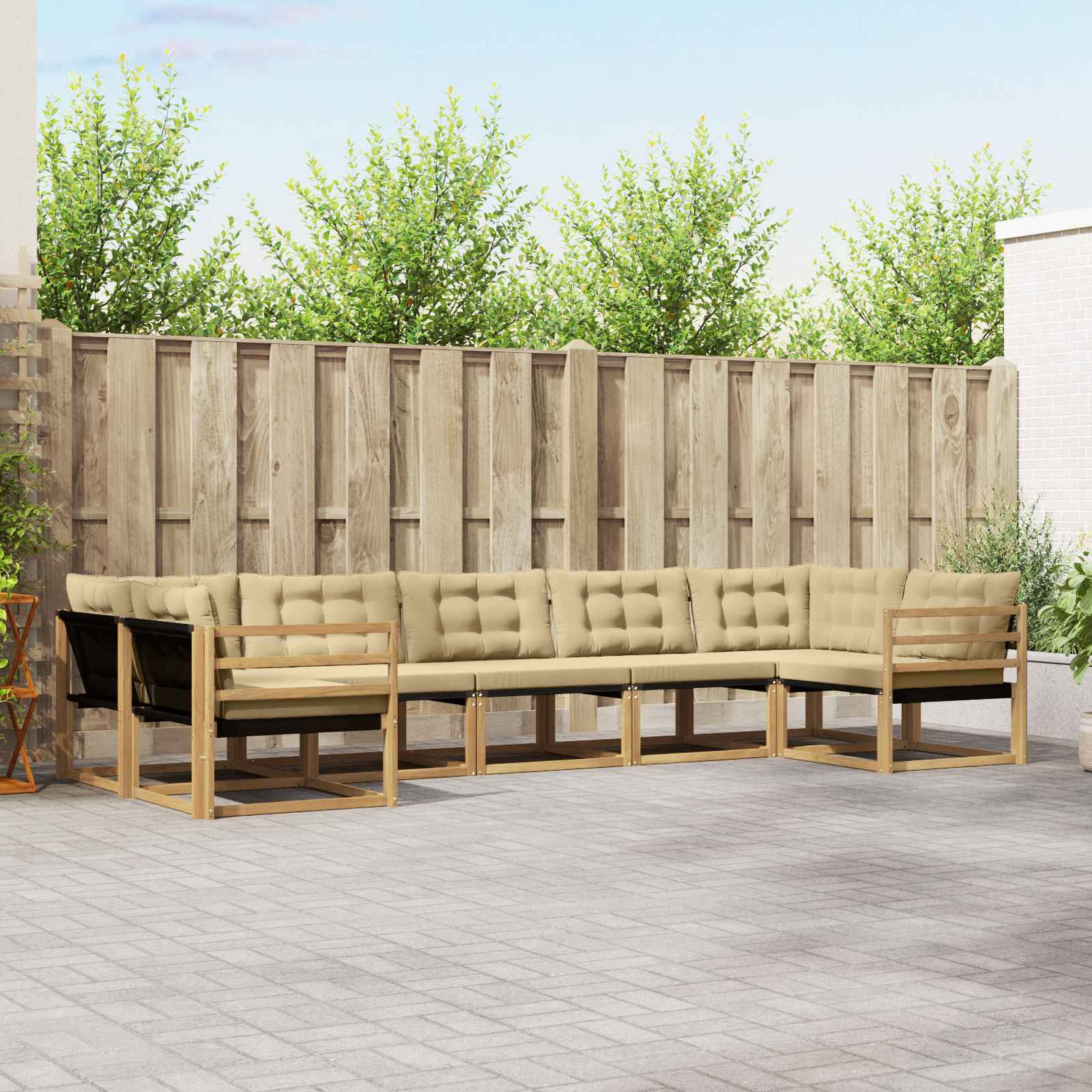 vidaXL Outdoor-Sofagarnitur mit Kissen 7 pcs Weiß und Beige