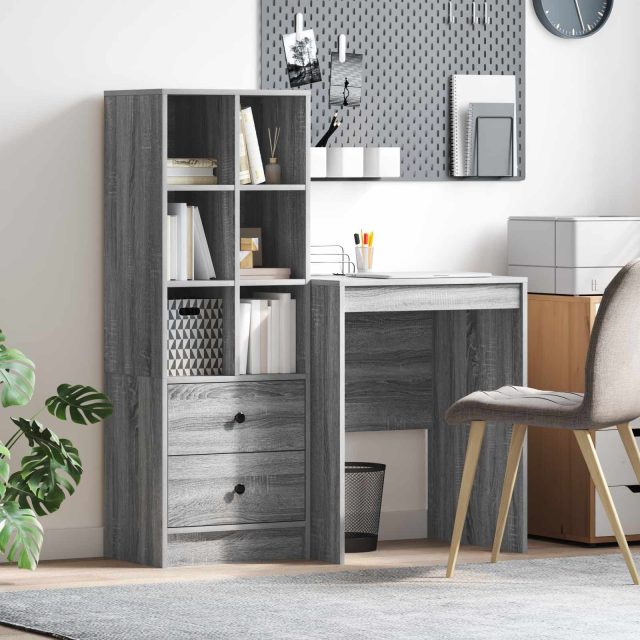 vidaXL Schreibtisch mit Schubladen mit Regal 2 pcs Graues Sonoma