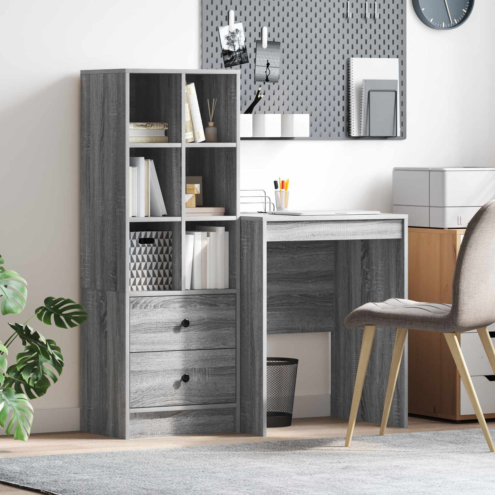 vidaXL Schreibtisch mit Schubladen mit Regal 2 pcs Graues Sonoma