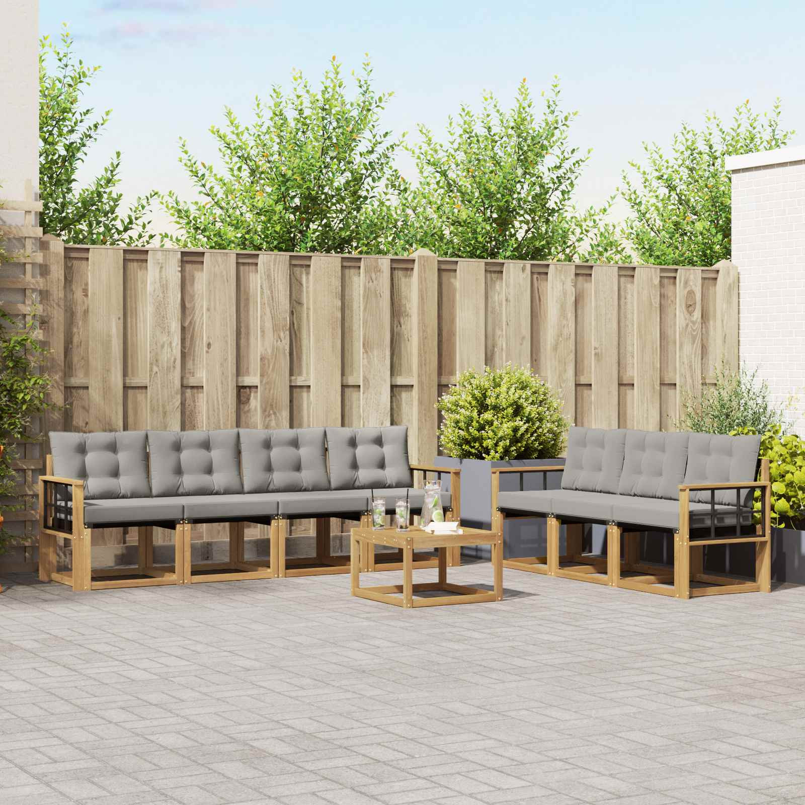 vidaXL Outdoor-Sofagarnitur mit Kissen 8 pcs Weiß und Hellgrau