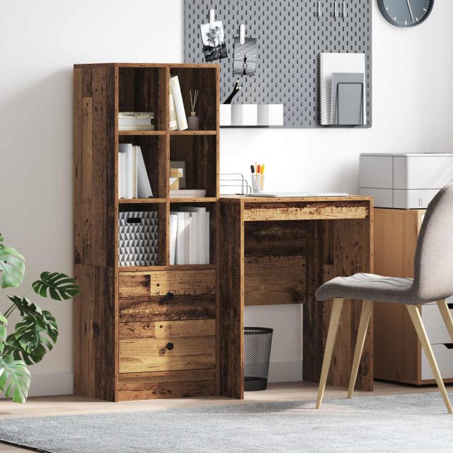 vidaXL Schreibtisch mit Schubladen mit Regal 2 pcs Altholz