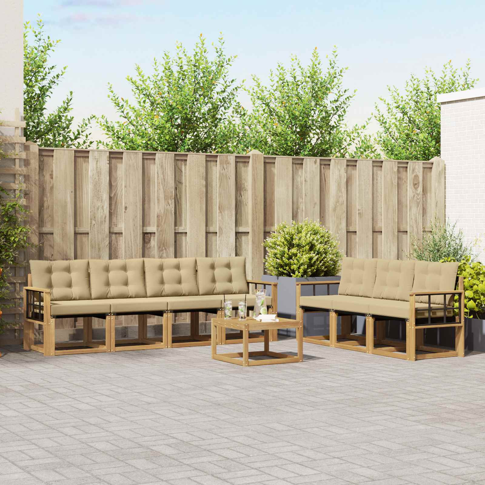 vidaXL Outdoor-Sofagarnitur mit Kissen 8 pcs Weiß und Beige
